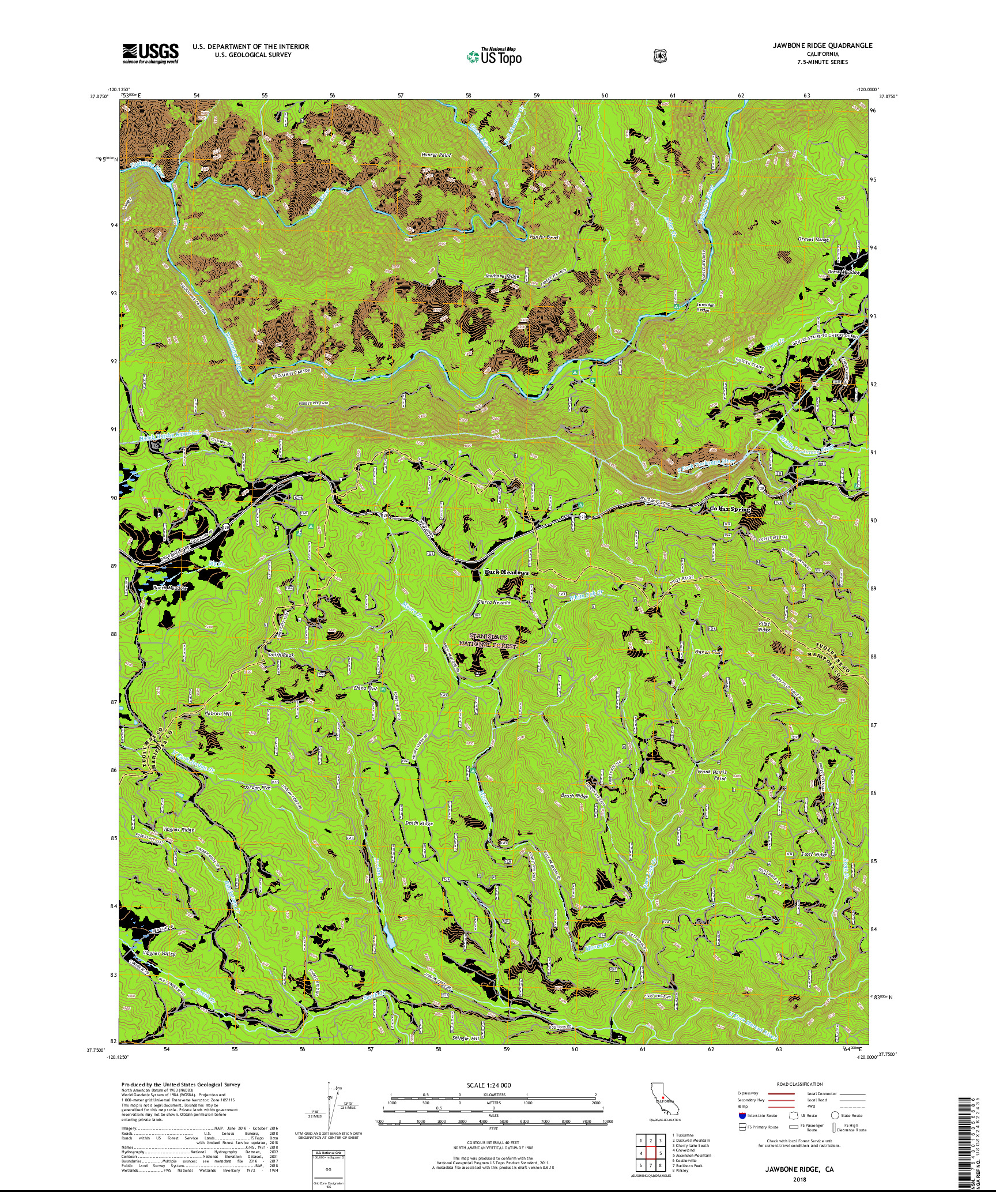 USGS US TOPO 7.5-MINUTE MAP FOR JAWBONE RIDGE, CA 2018