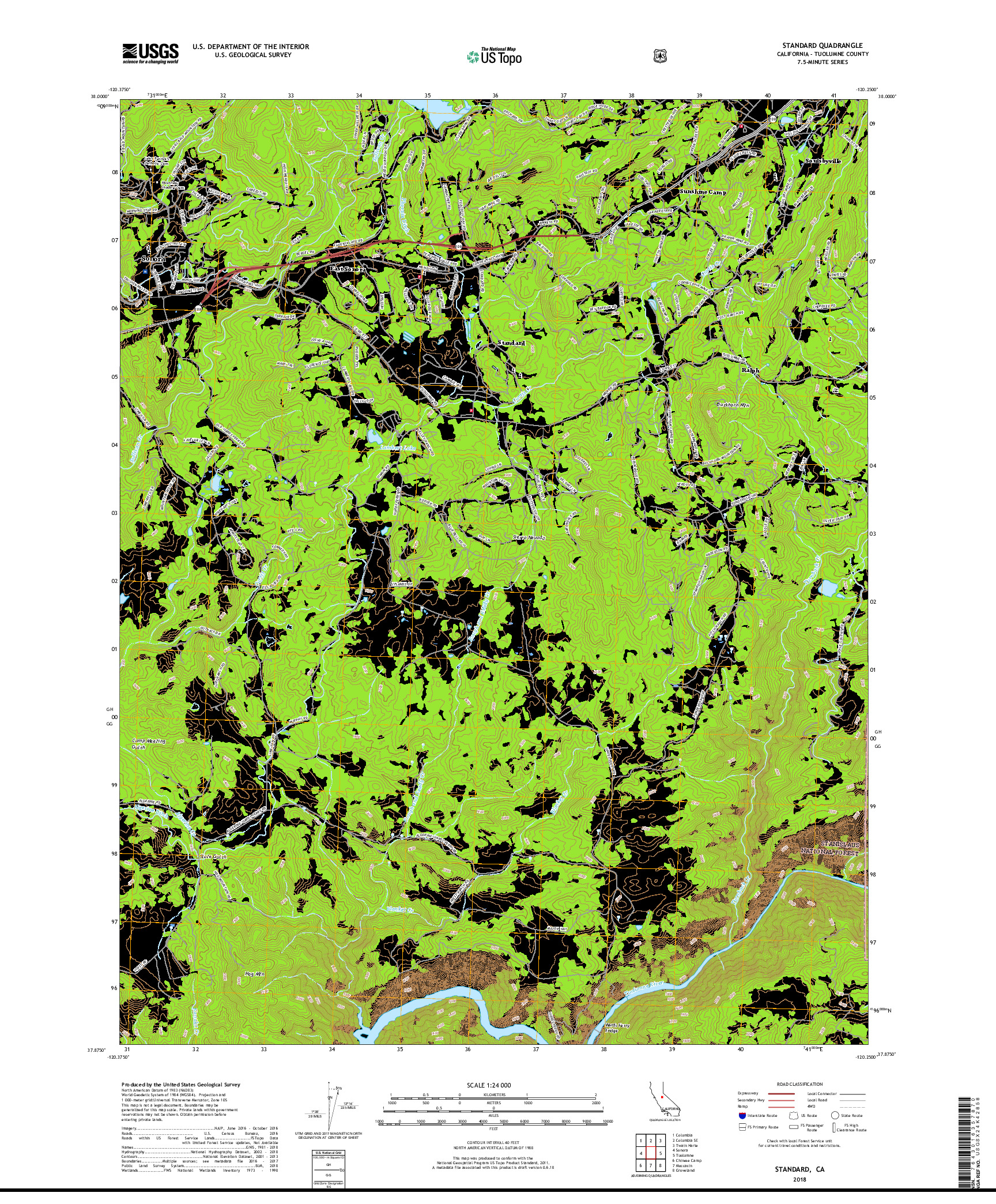 USGS US TOPO 7.5-MINUTE MAP FOR STANDARD, CA 2018