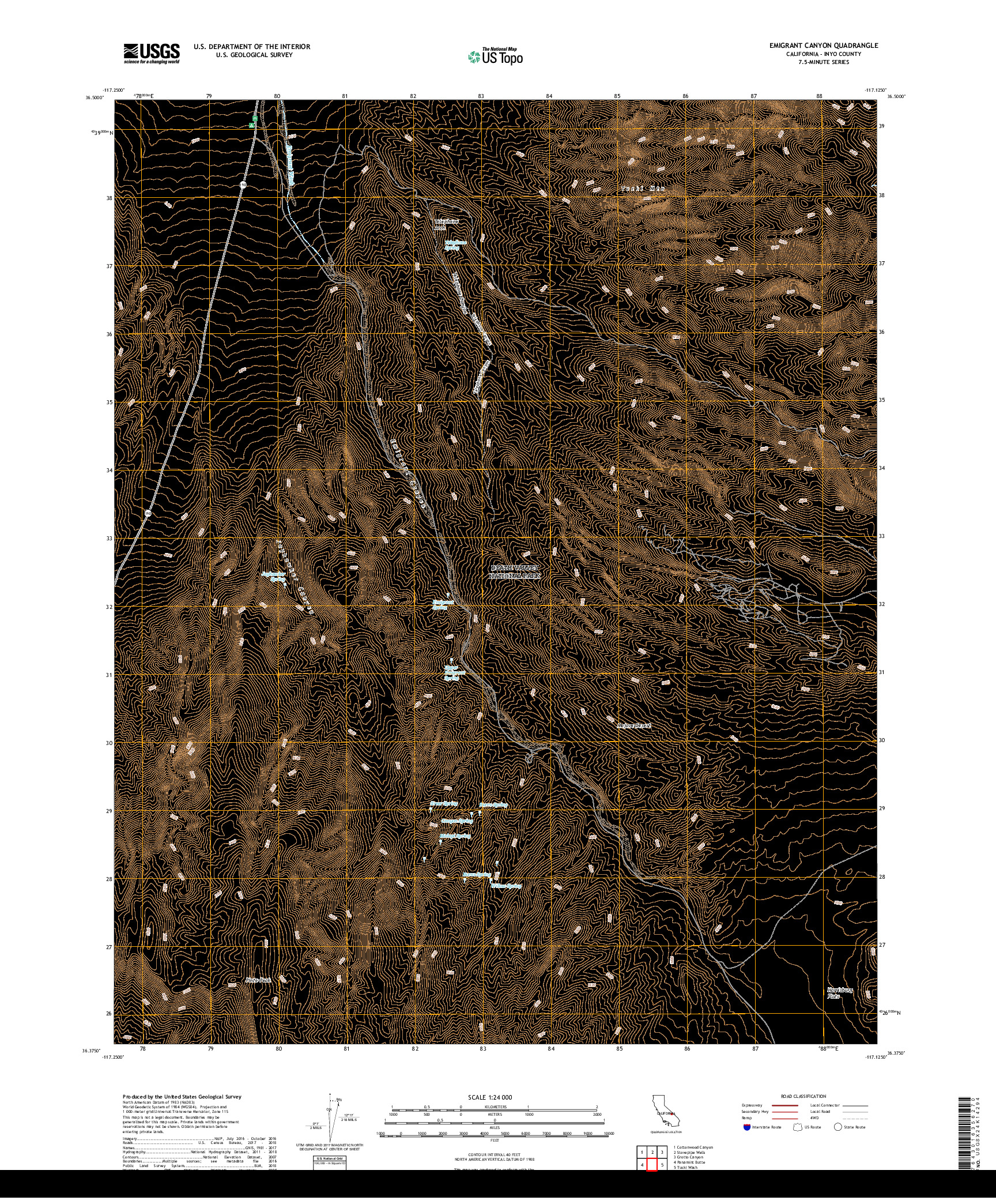 USGS US TOPO 7.5-MINUTE MAP FOR EMIGRANT CANYON, CA 2018