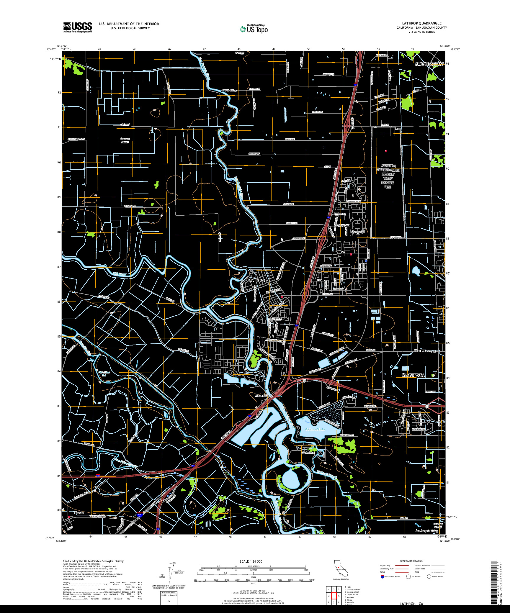 USGS US TOPO 7.5-MINUTE MAP FOR LATHROP, CA 2018