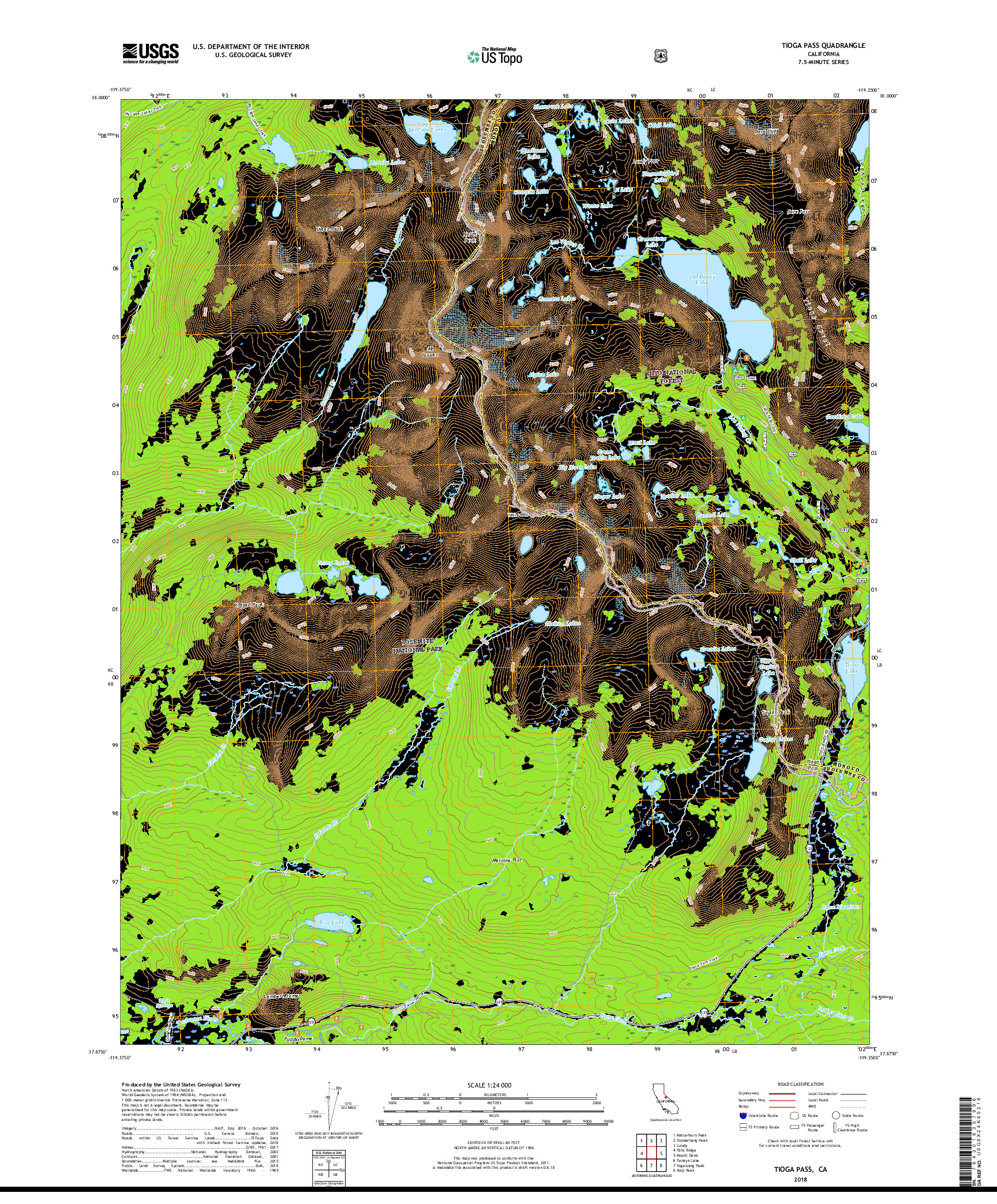 USGS US TOPO 7.5-MINUTE MAP FOR TIOGA PASS, CA 2018