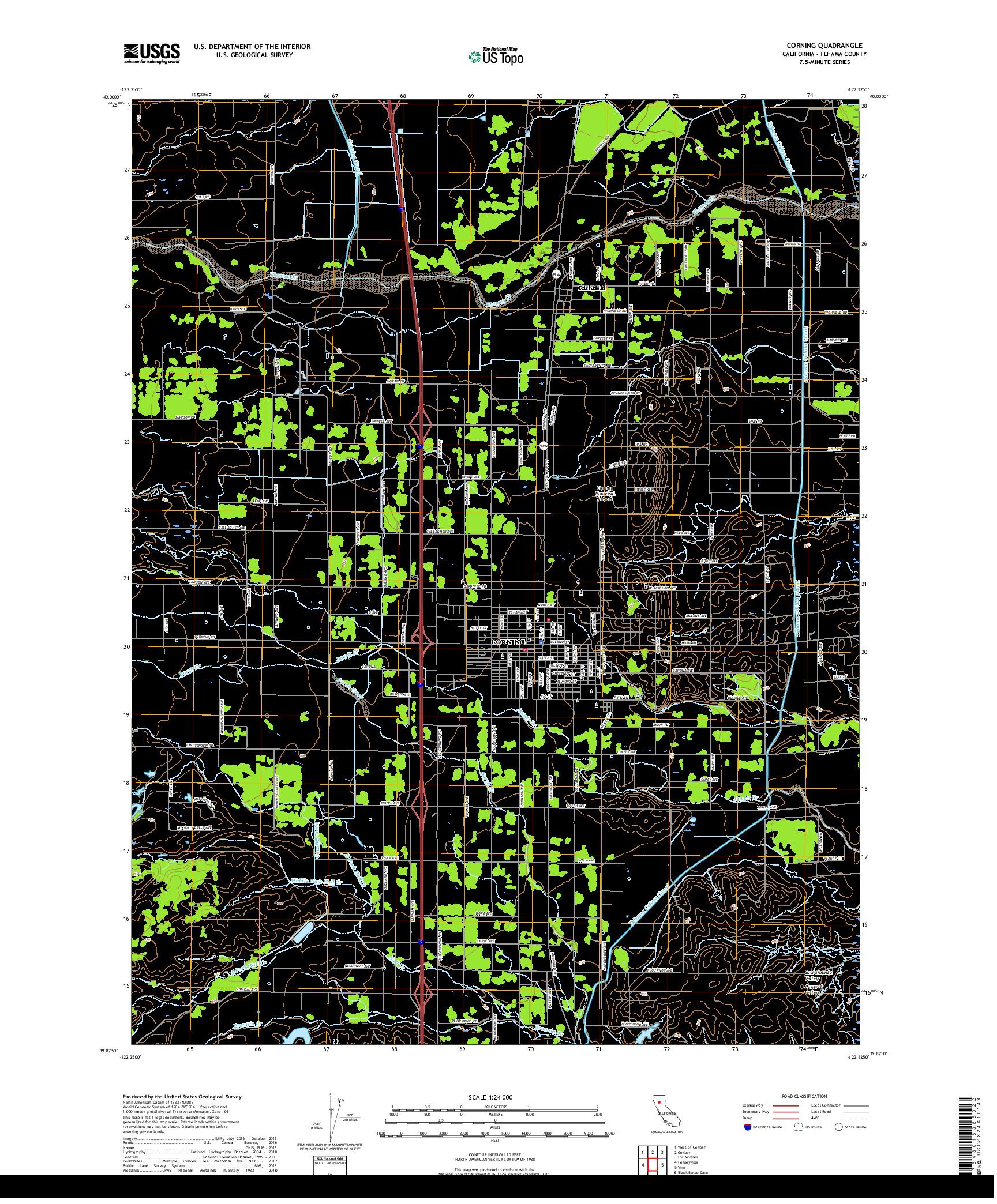 USGS US TOPO 7.5-MINUTE MAP FOR CORNING, CA 2018