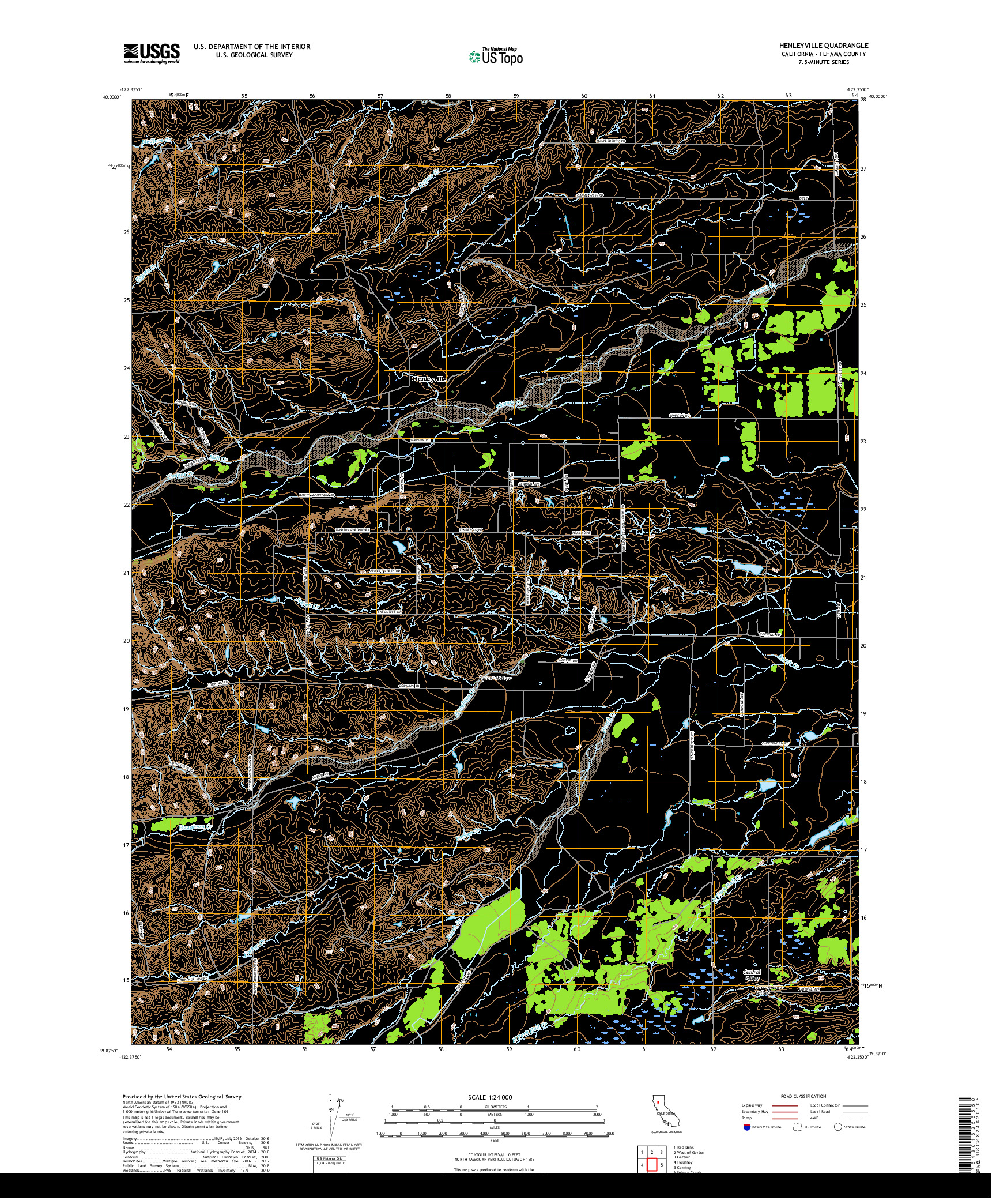 USGS US TOPO 7.5-MINUTE MAP FOR HENLEYVILLE, CA 2018