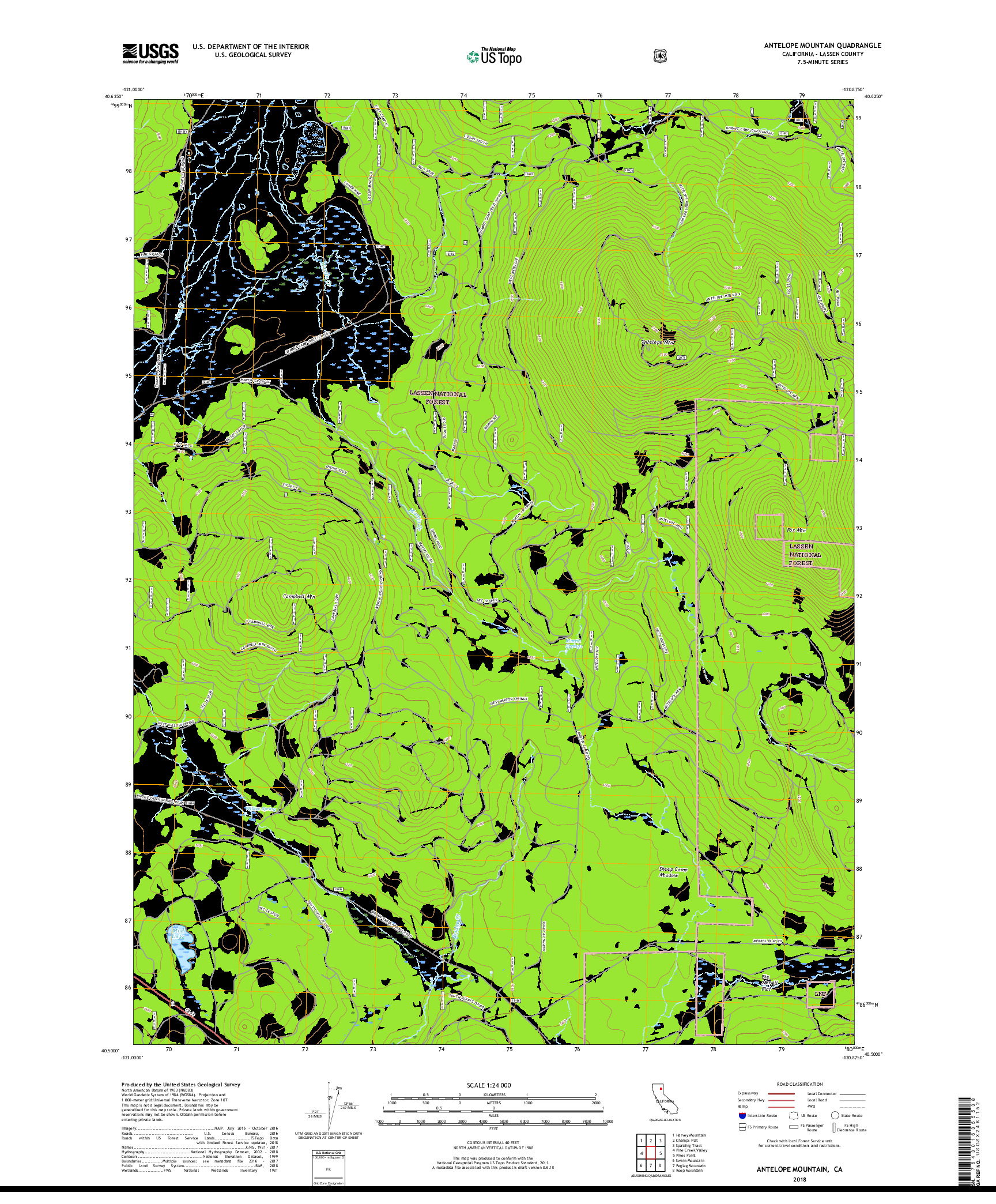 USGS US TOPO 7.5-MINUTE MAP FOR ANTELOPE MOUNTAIN, CA 2018