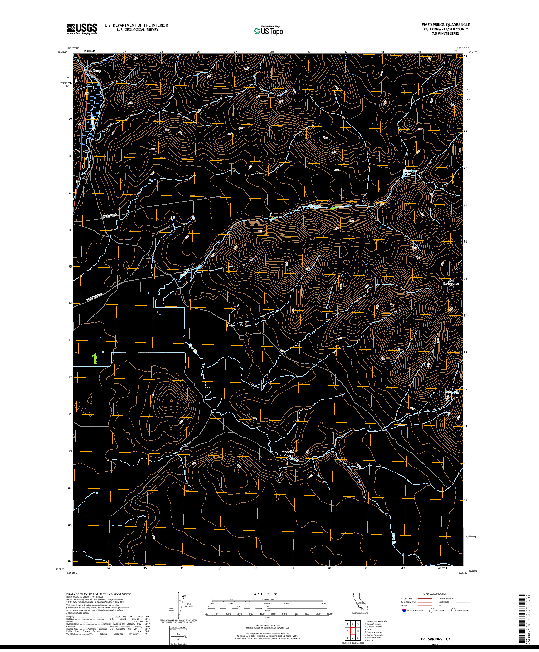 USGS US TOPO 7.5-MINUTE MAP FOR FIVE SPRINGS, CA 2018