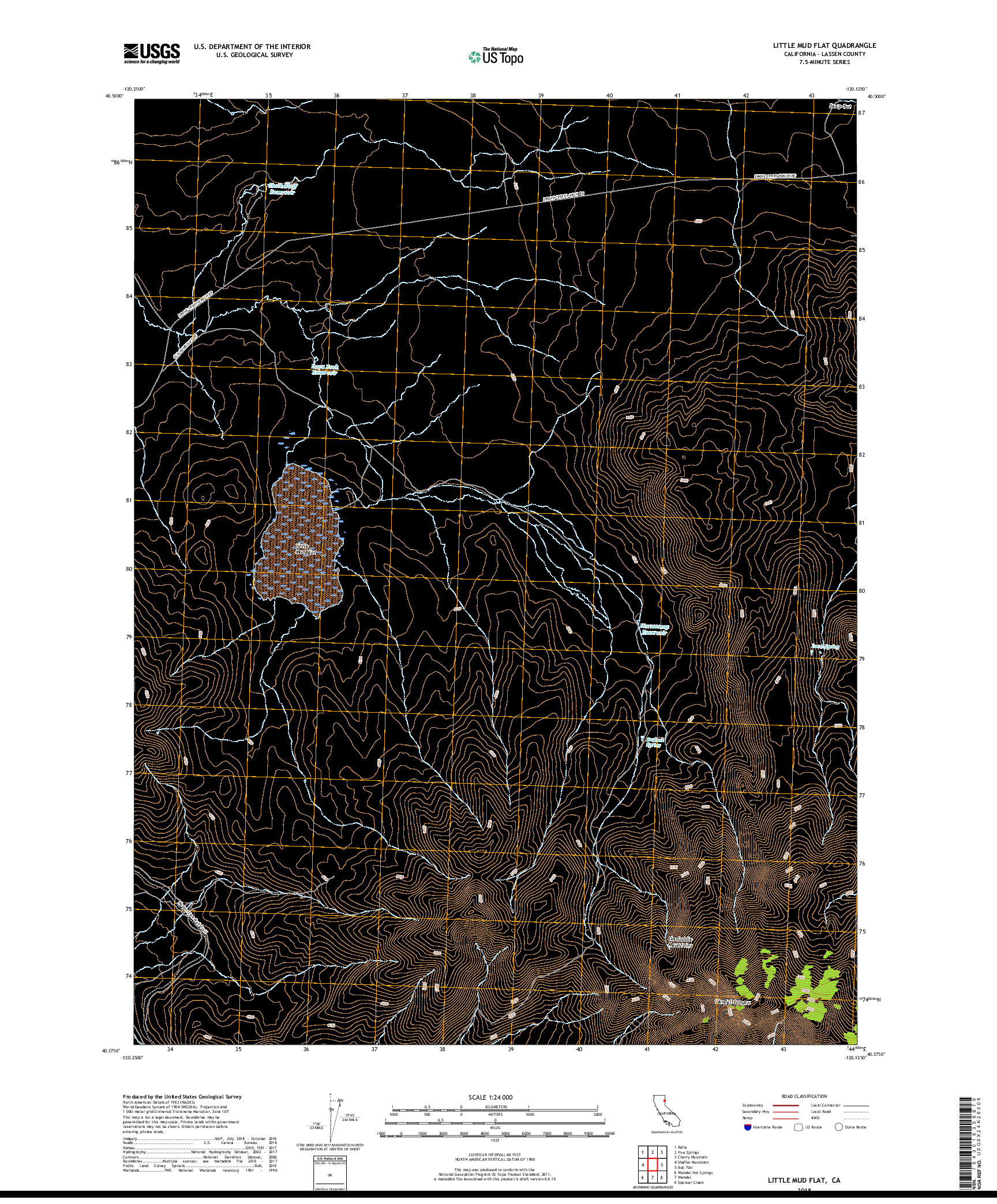 USGS US TOPO 7.5-MINUTE MAP FOR LITTLE MUD FLAT, CA 2018