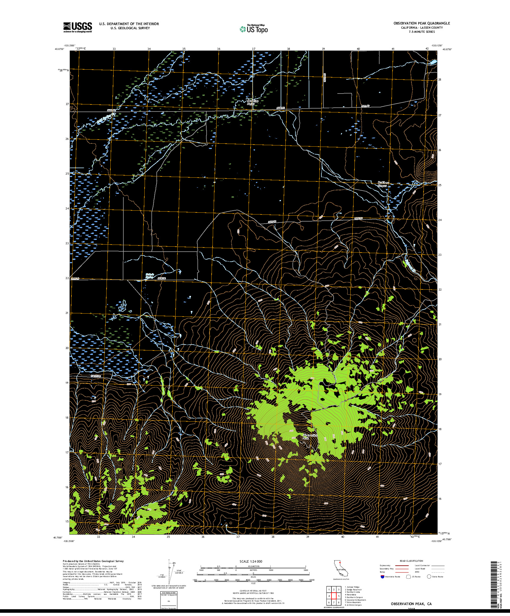 USGS US TOPO 7.5-MINUTE MAP FOR OBSERVATION PEAK, CA 2018