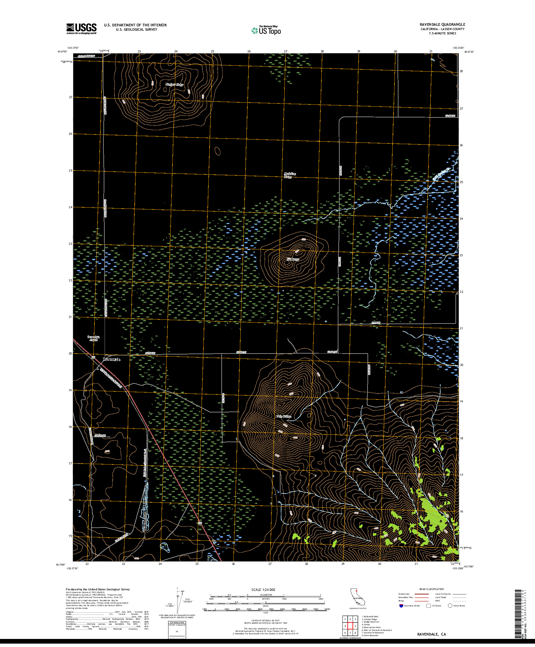 USGS US TOPO 7.5-MINUTE MAP FOR RAVENDALE, CA 2018