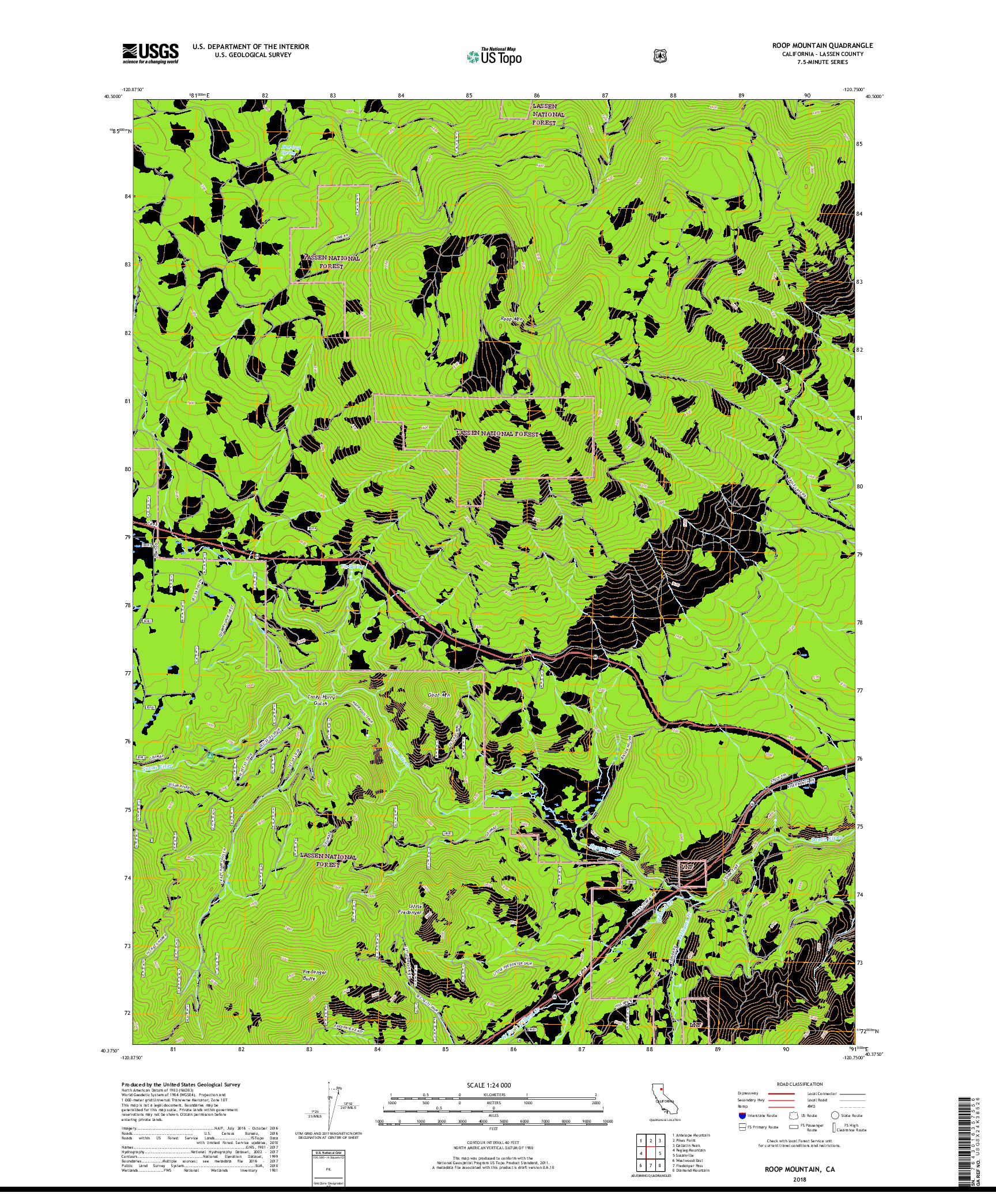 USGS US TOPO 7.5-MINUTE MAP FOR ROOP MOUNTAIN, CA 2018