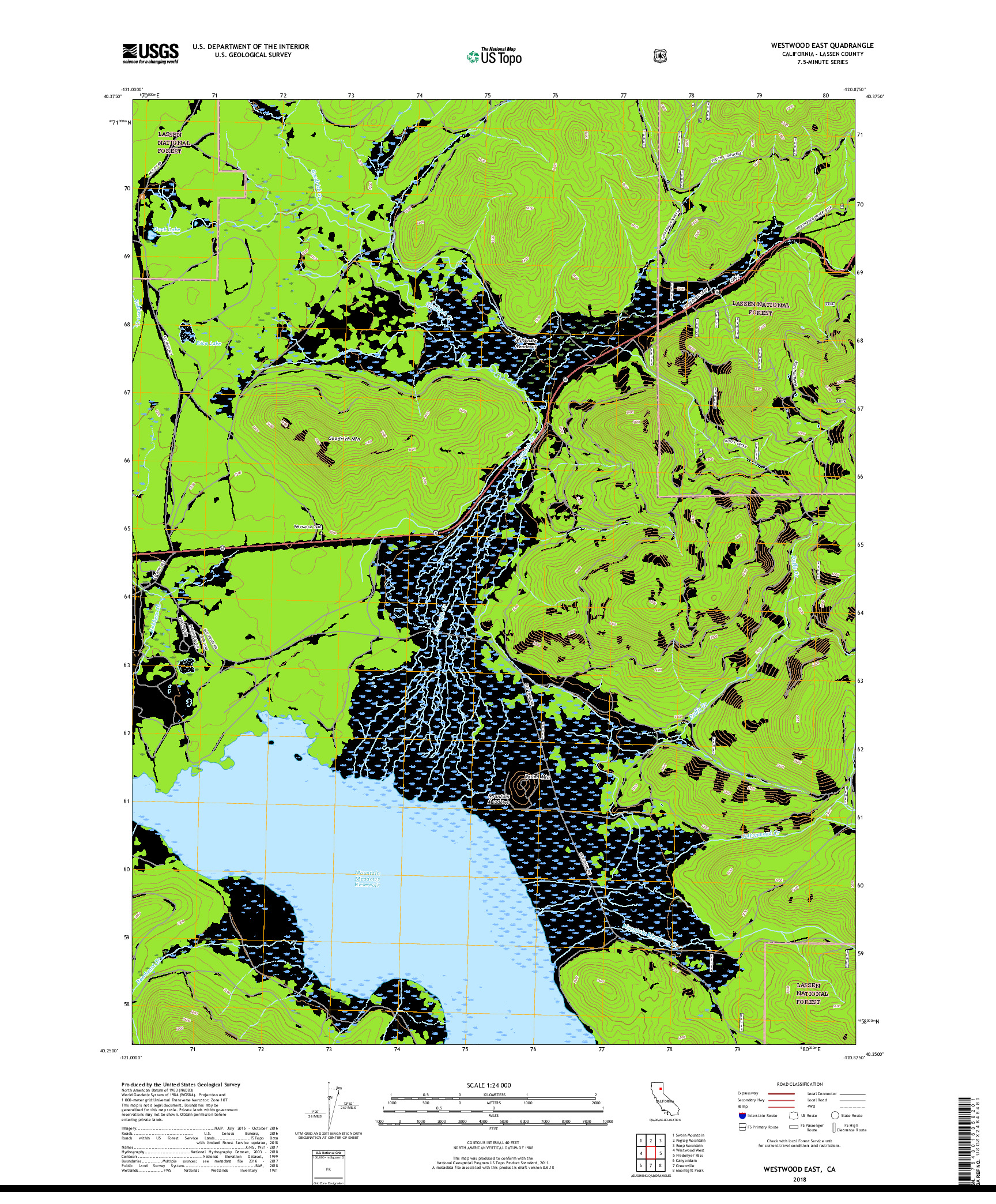 USGS US TOPO 7.5-MINUTE MAP FOR WESTWOOD EAST, CA 2018