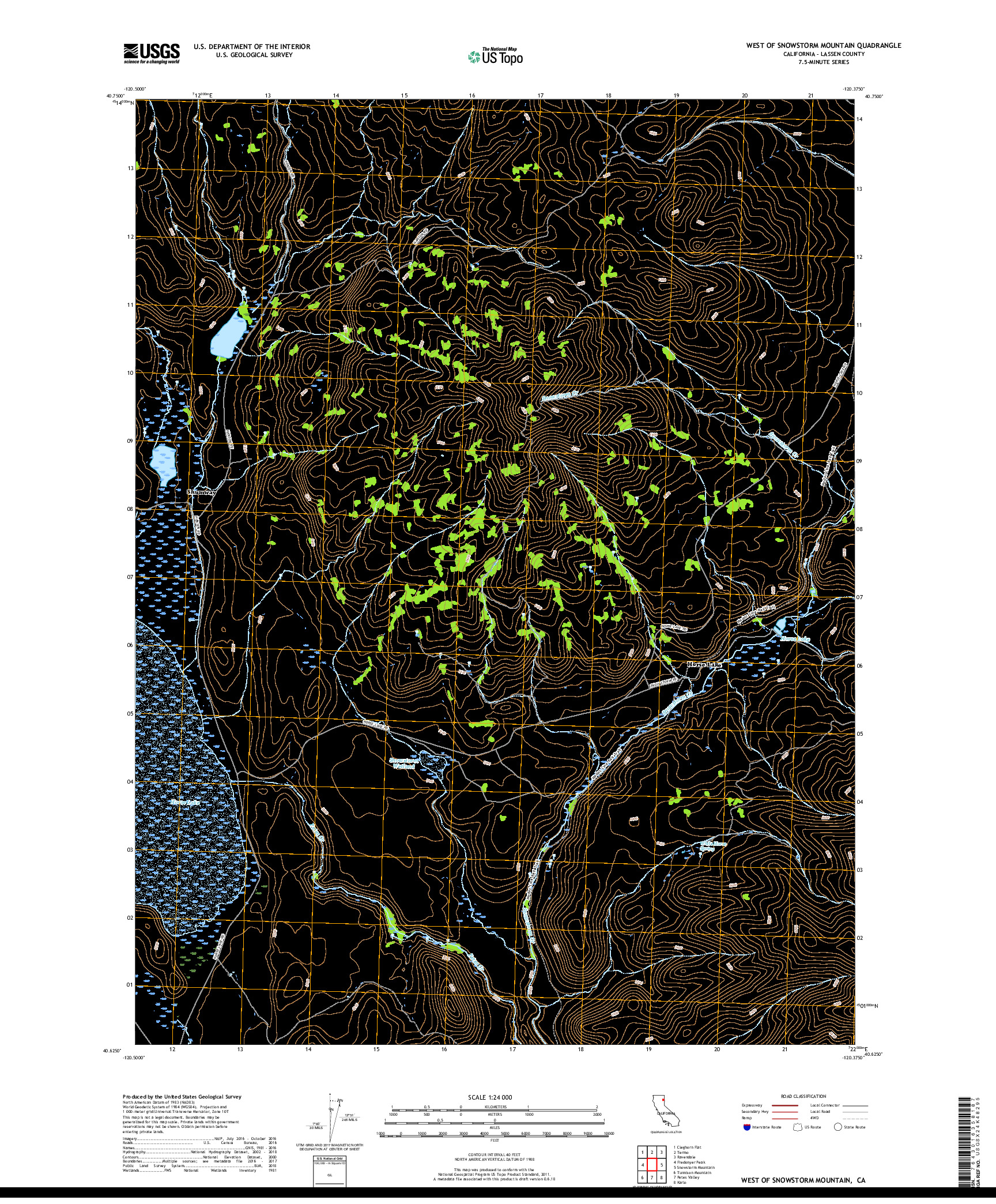 USGS US TOPO 7.5-MINUTE MAP FOR WEST OF SNOWSTORM MOUNTAIN, CA 2018