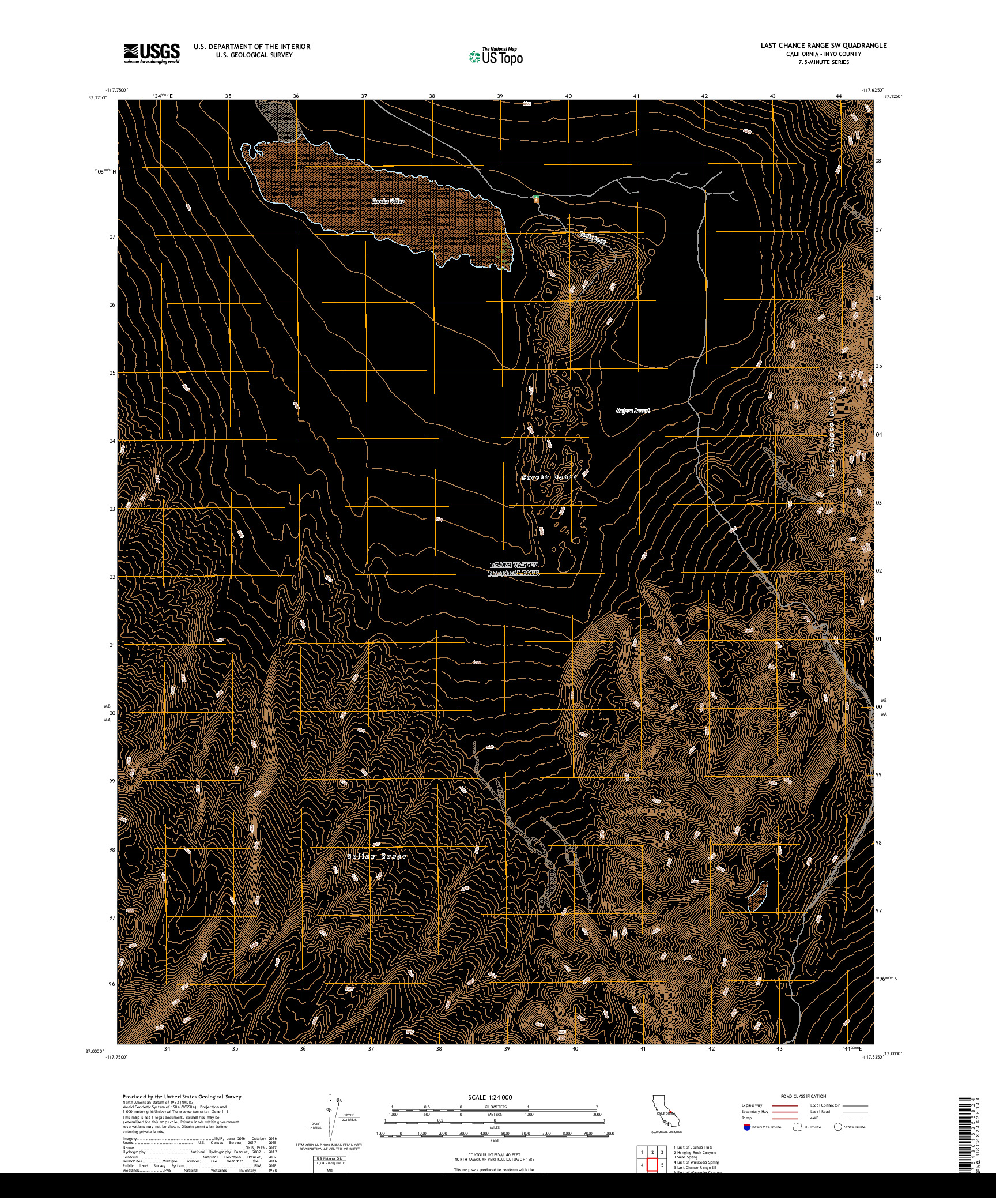 USGS US TOPO 7.5-MINUTE MAP FOR LAST CHANCE RANGE SW, CA 2018