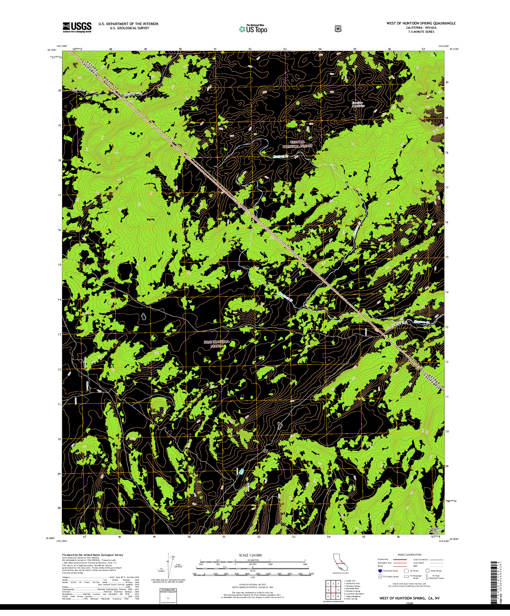 USGS US TOPO 7.5-MINUTE MAP FOR WEST OF HUNTOON SPRING, CA,NV 2018