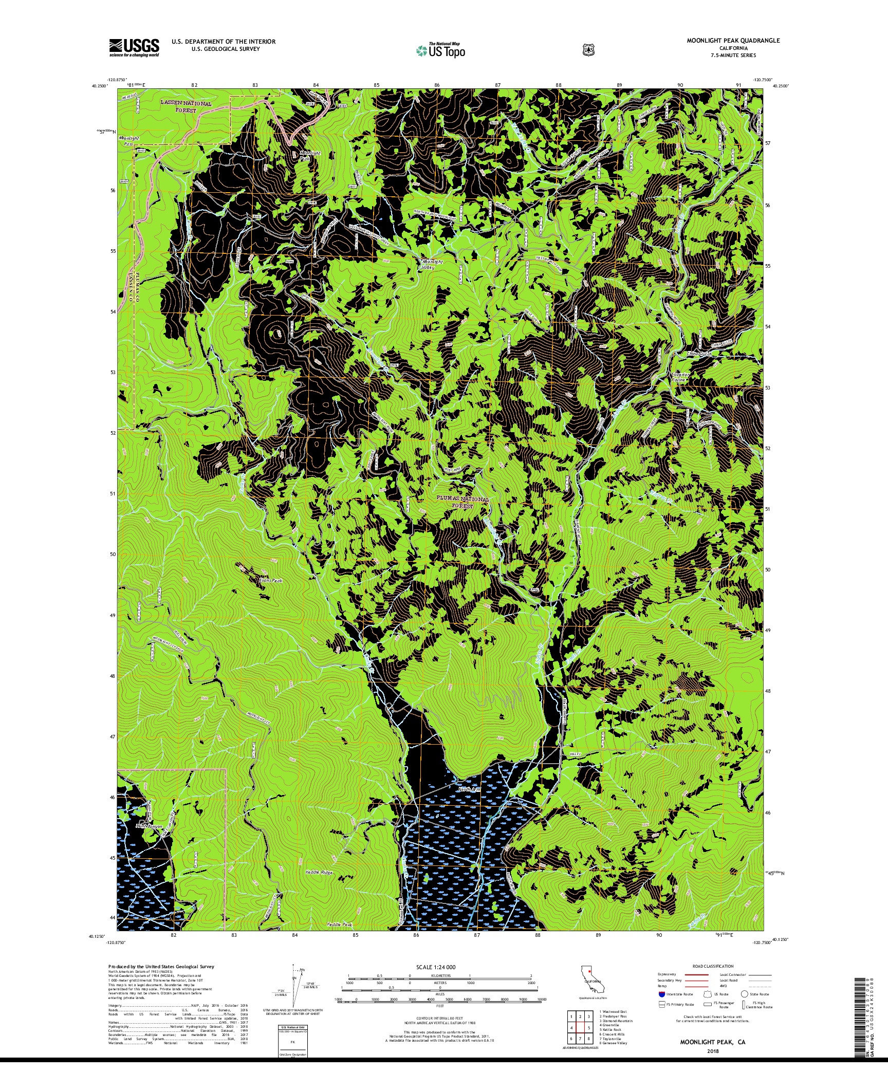 USGS US TOPO 7.5-MINUTE MAP FOR MOONLIGHT PEAK, CA 2018