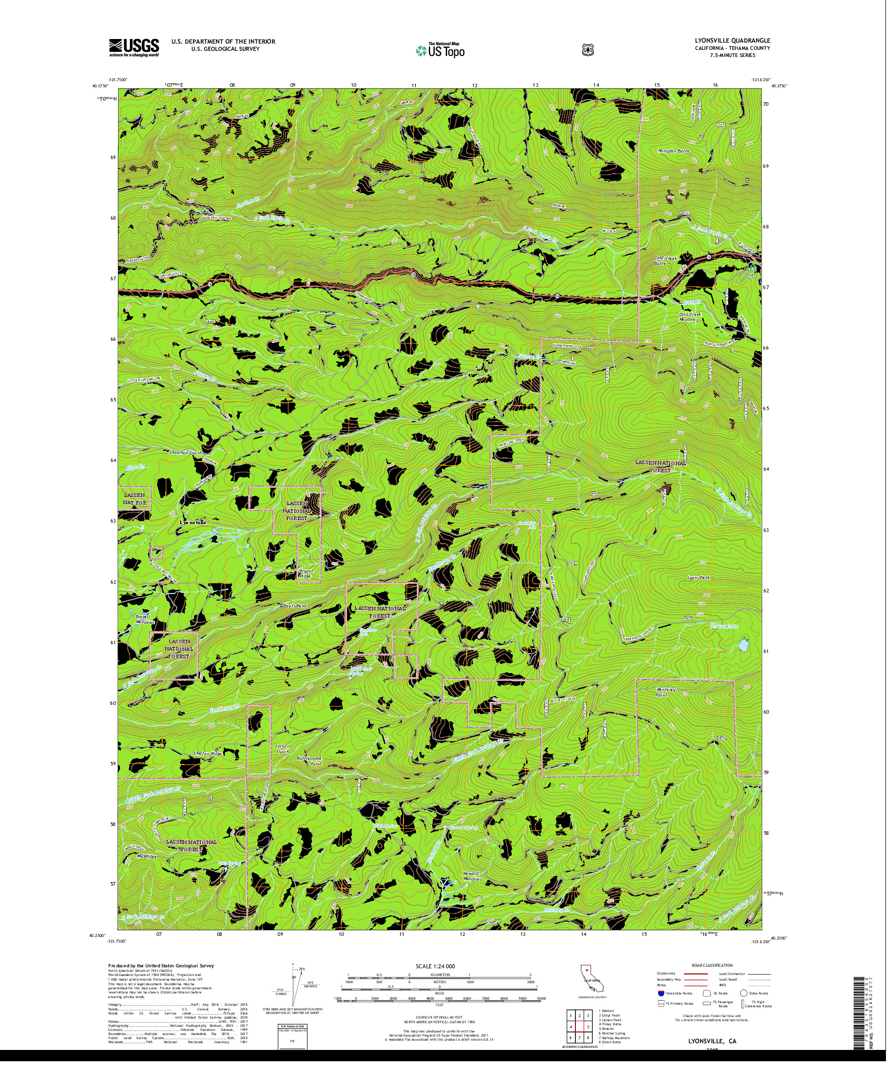 USGS US TOPO 7.5-MINUTE MAP FOR LYONSVILLE, CA 2018