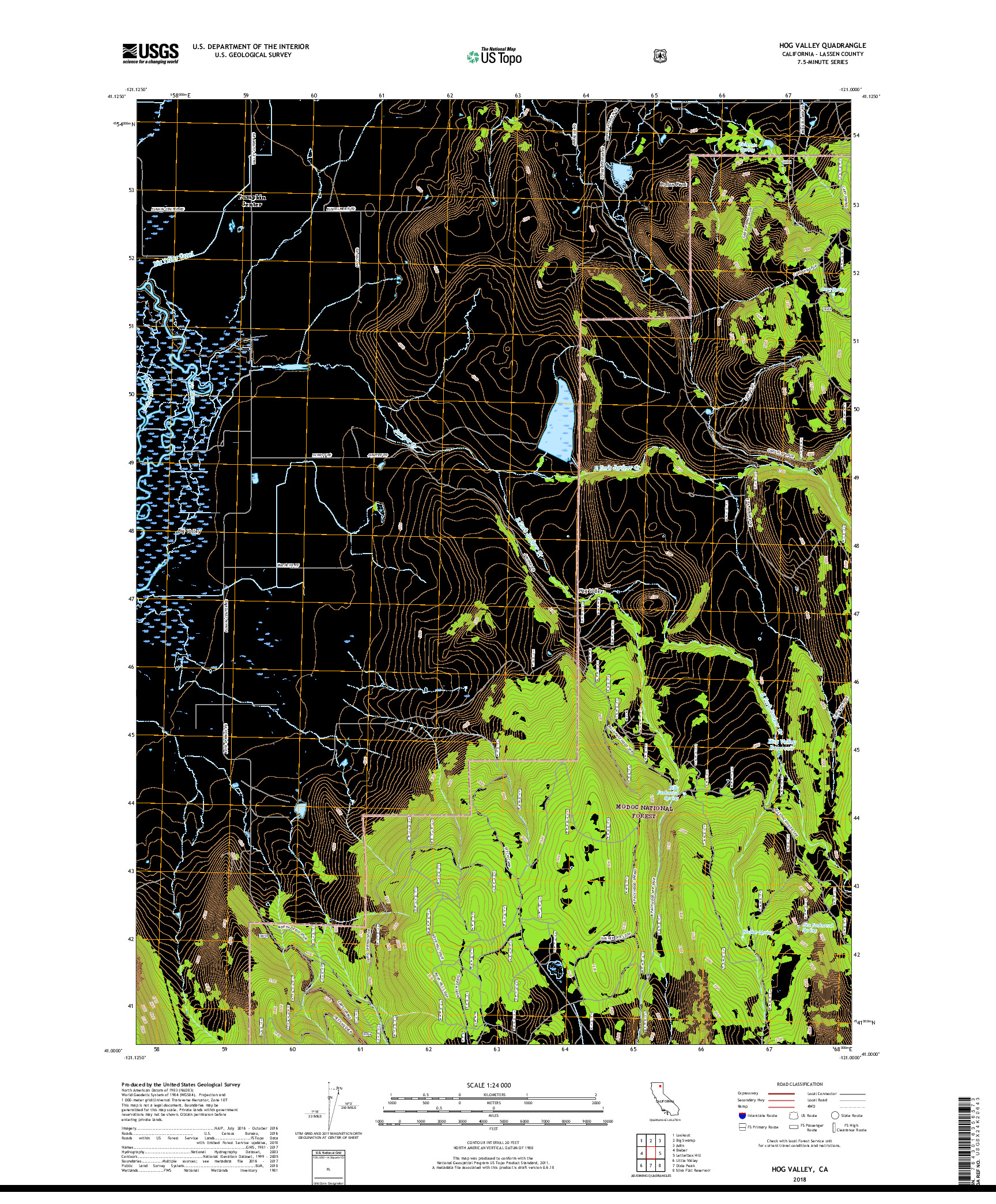 USGS US TOPO 7.5-MINUTE MAP FOR HOG VALLEY, CA 2018