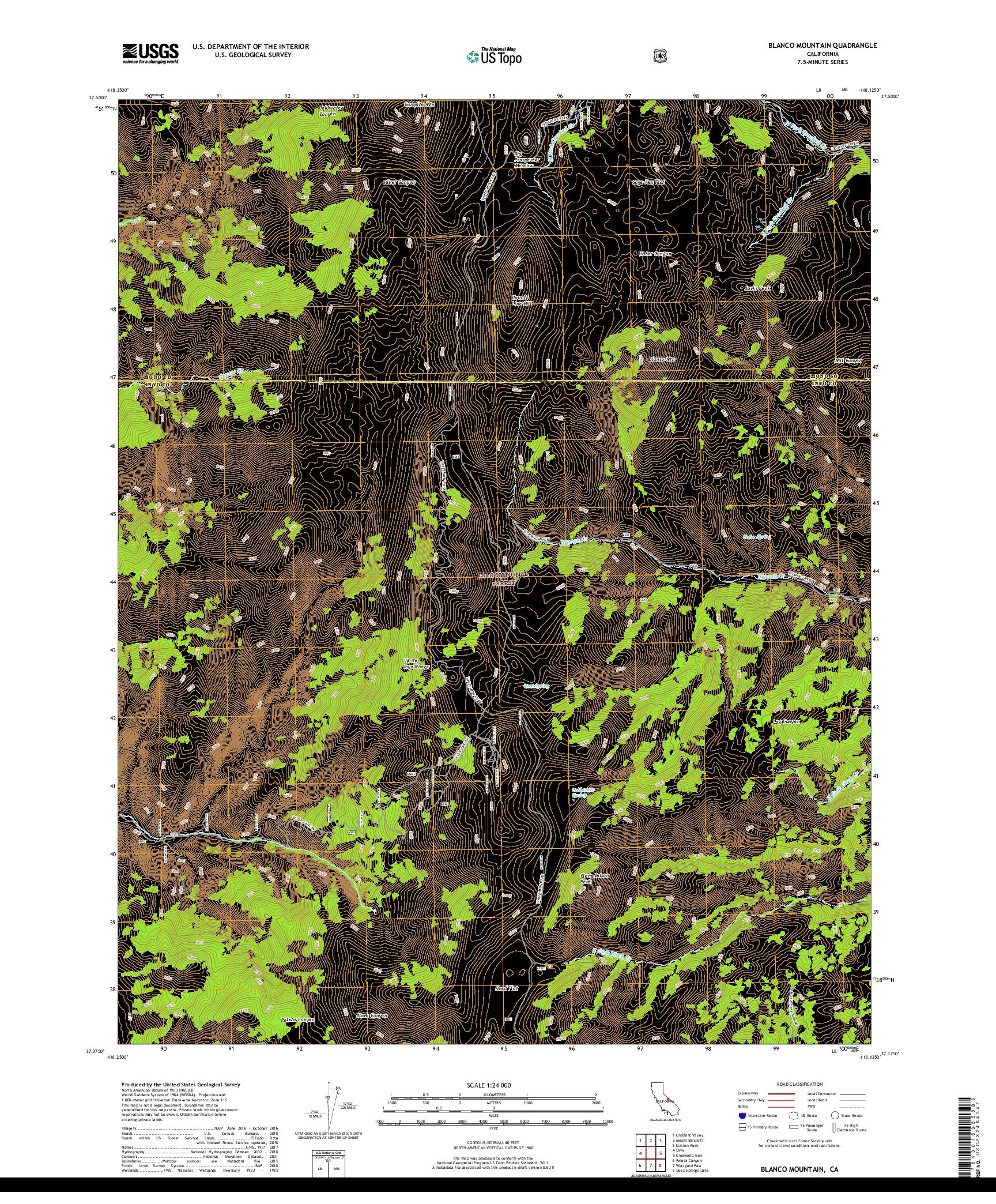USGS US TOPO 7.5-MINUTE MAP FOR BLANCO MOUNTAIN, CA 2018
