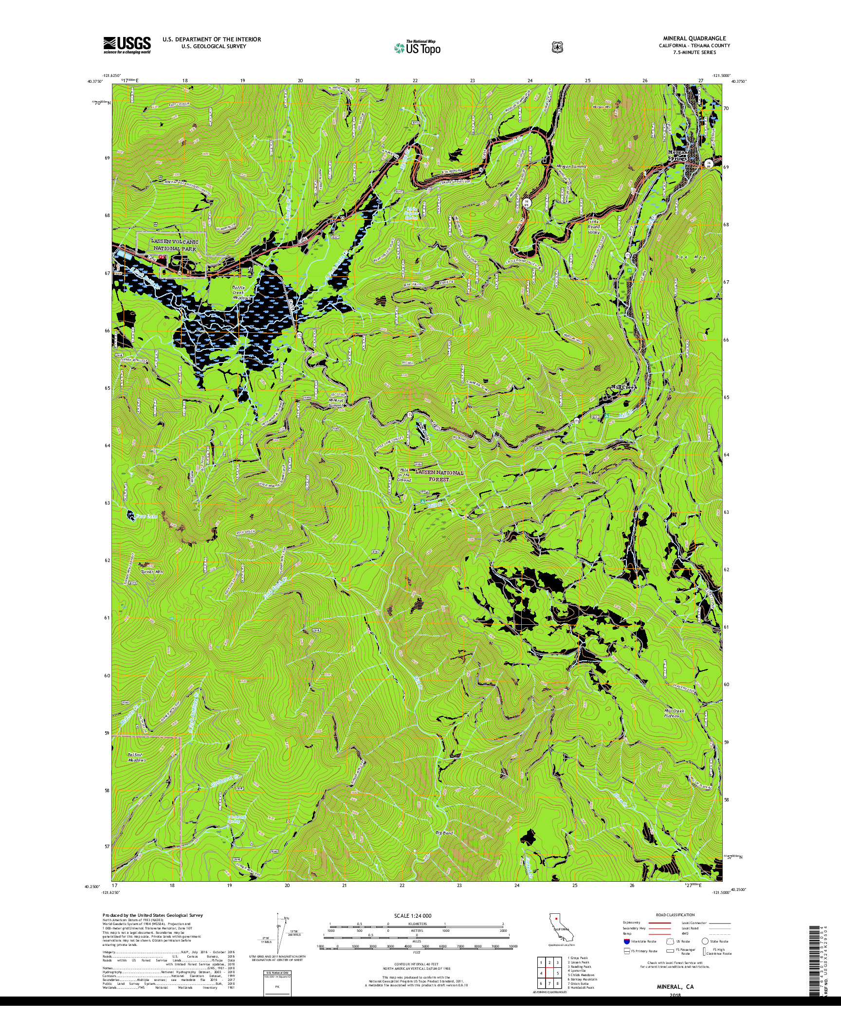 USGS US TOPO 7.5-MINUTE MAP FOR MINERAL, CA 2018