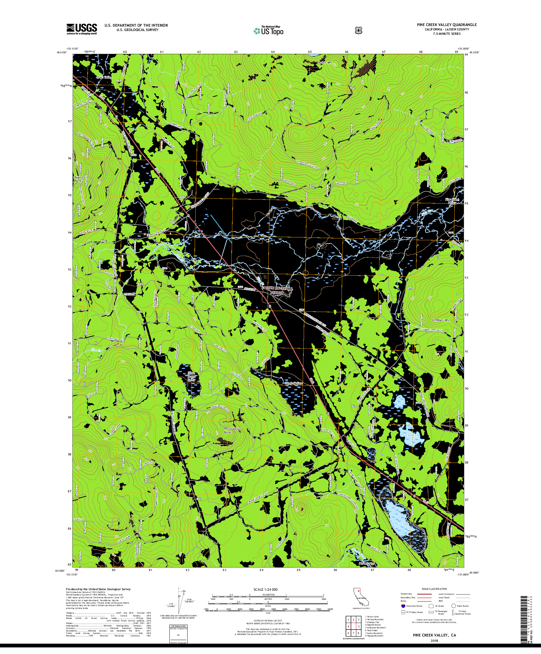 USGS US TOPO 7.5-MINUTE MAP FOR PINE CREEK VALLEY, CA 2018