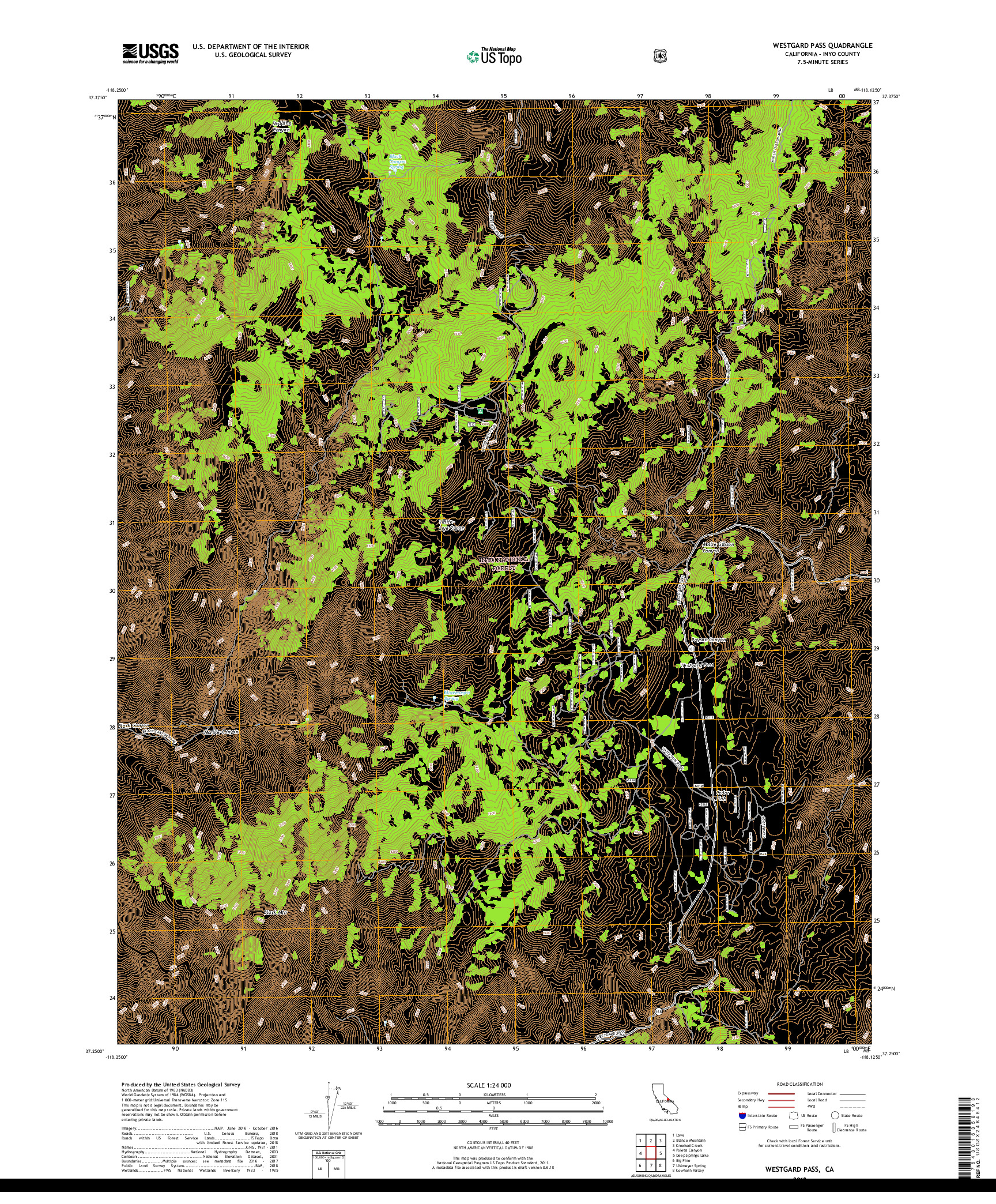 USGS US TOPO 7.5-MINUTE MAP FOR WESTGARD PASS, CA 2018