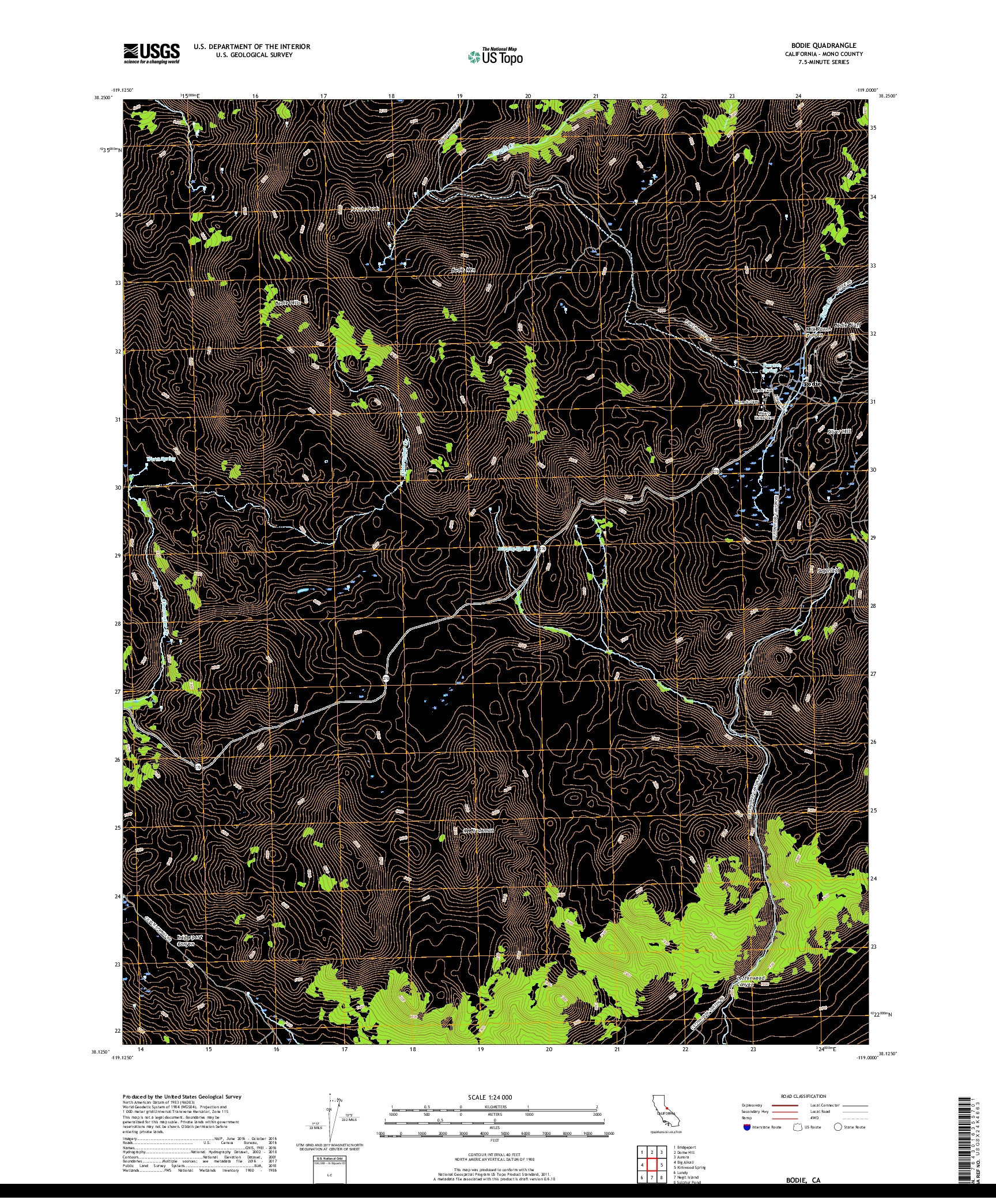 USGS US TOPO 7.5-MINUTE MAP FOR BODIE, CA 2018