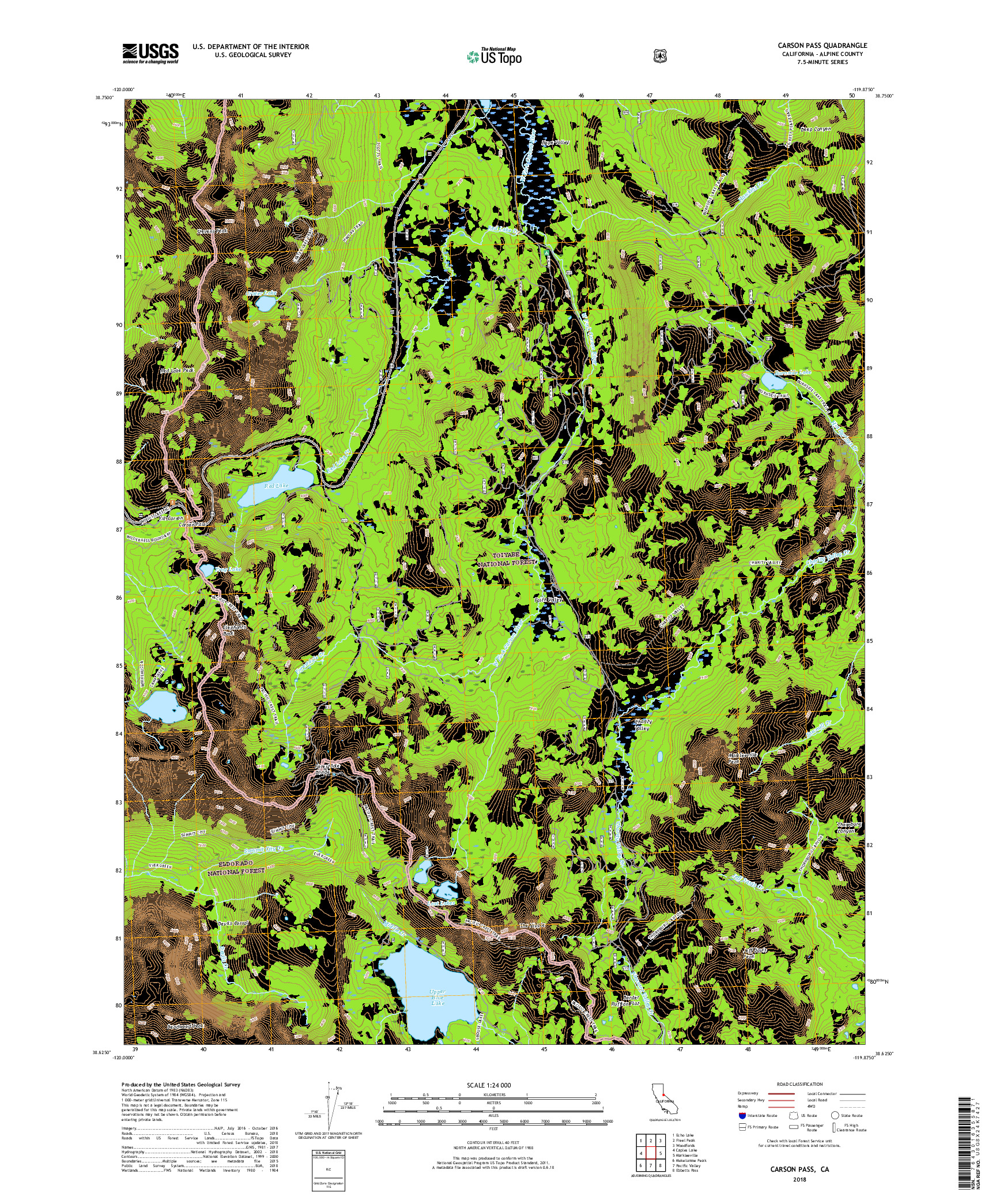 USGS US TOPO 7.5-MINUTE MAP FOR CARSON PASS, CA 2018