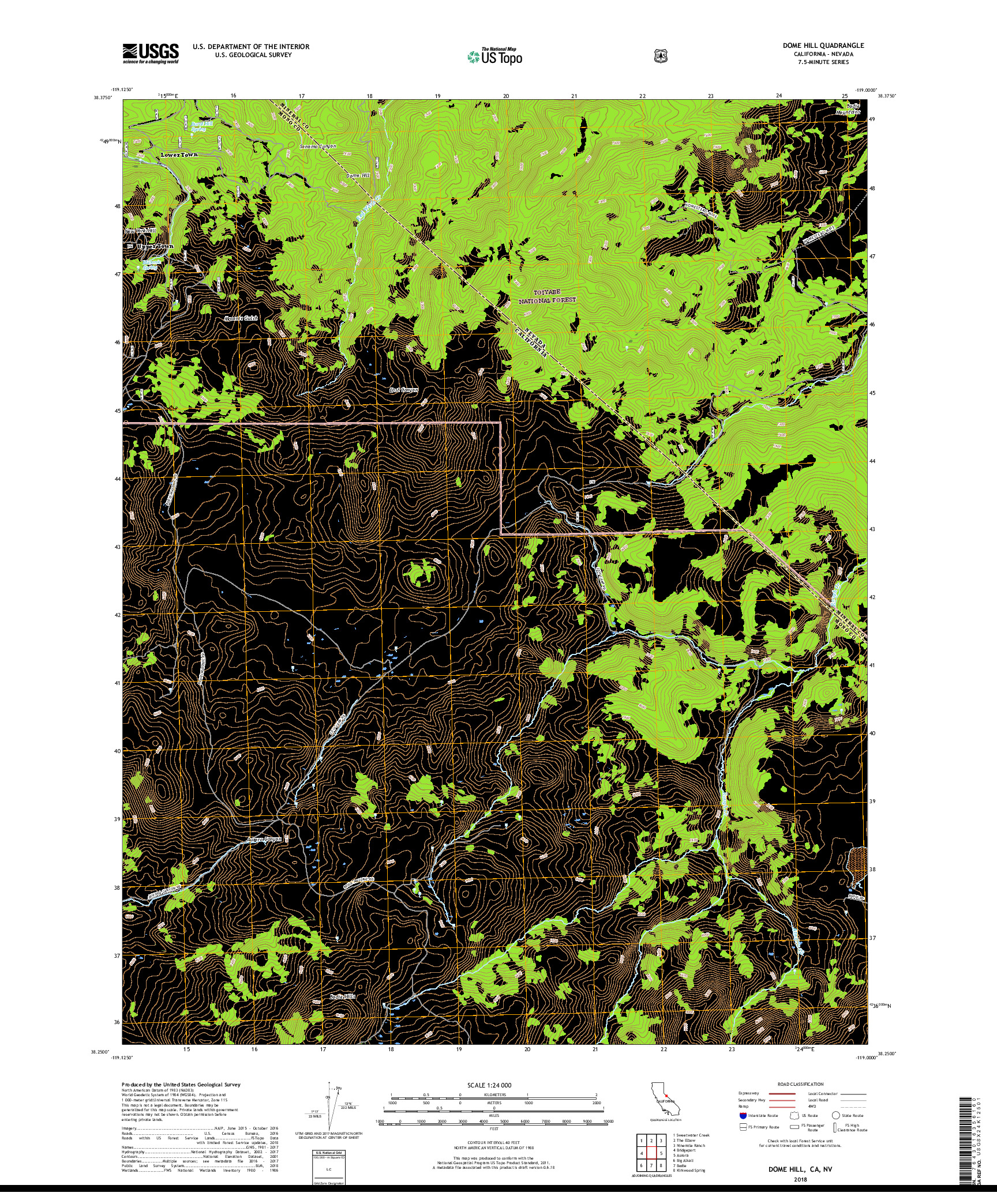 USGS US TOPO 7.5-MINUTE MAP FOR DOME HILL, CA,NV 2018