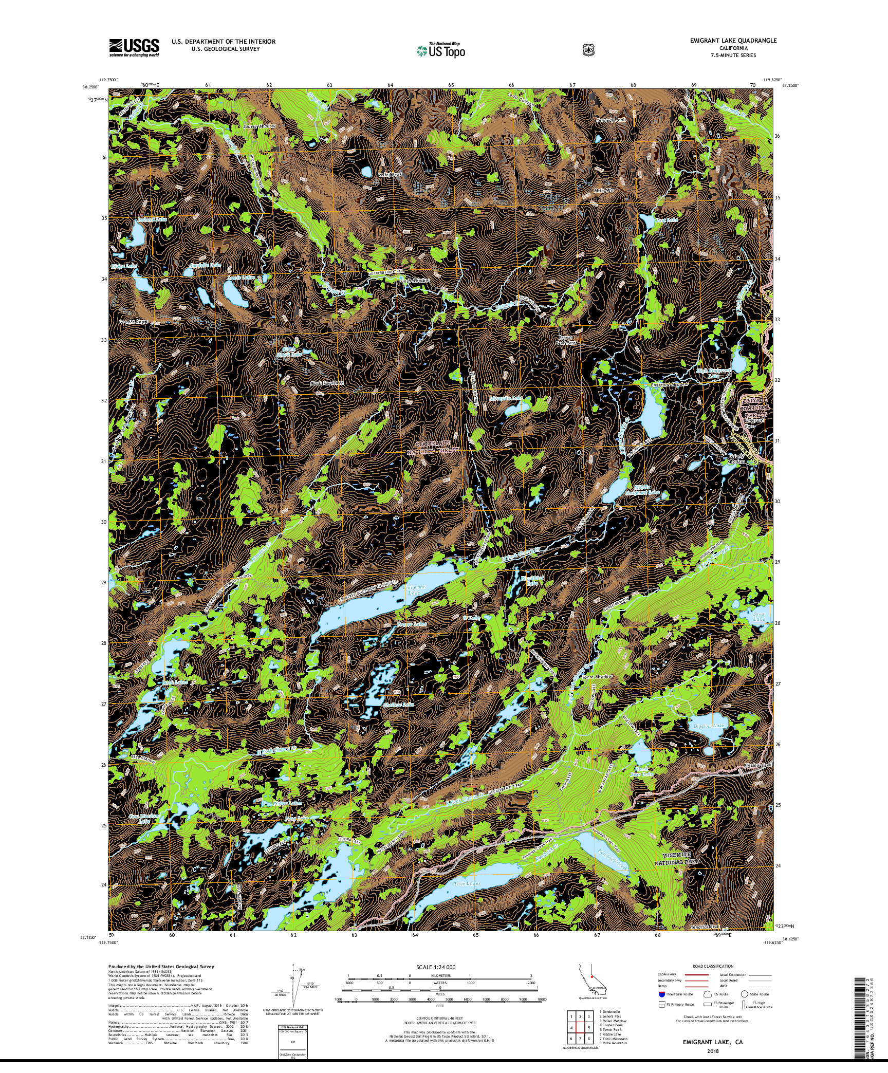 USGS US TOPO 7.5-MINUTE MAP FOR EMIGRANT LAKE, CA 2018