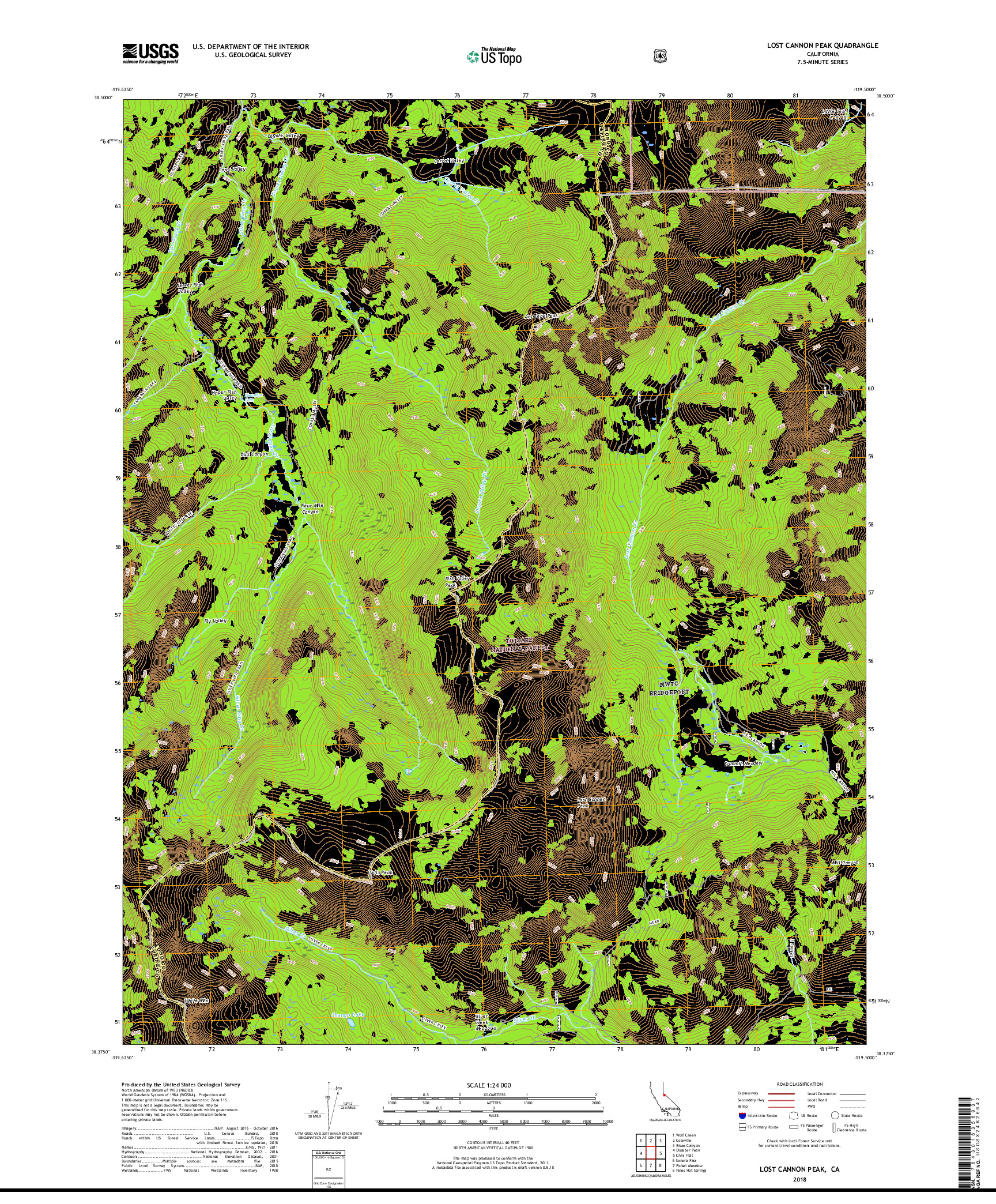 USGS US TOPO 7.5-MINUTE MAP FOR LOST CANNON PEAK, CA 2018