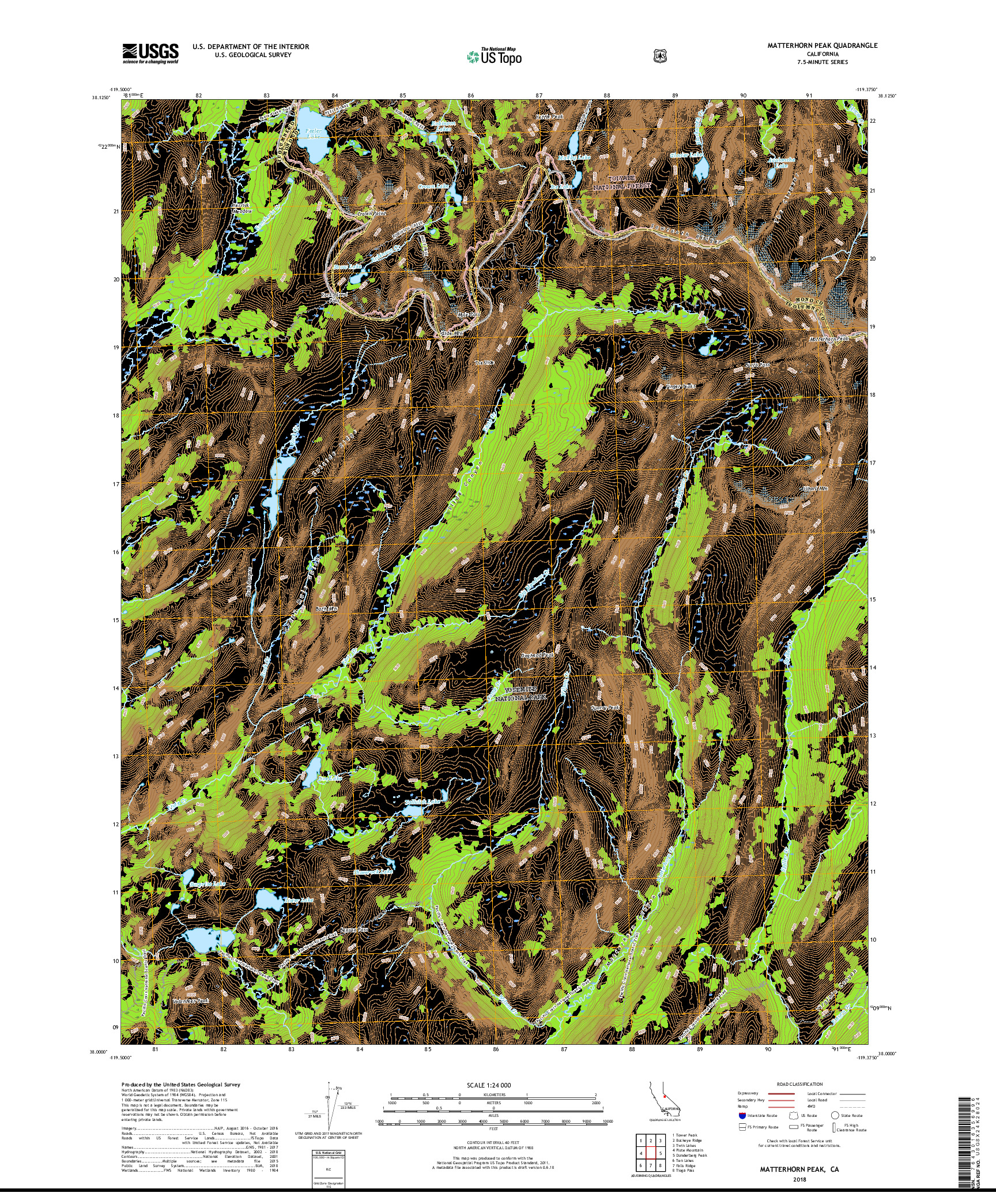 USGS US TOPO 7.5-MINUTE MAP FOR MATTERHORN PEAK, CA 2018