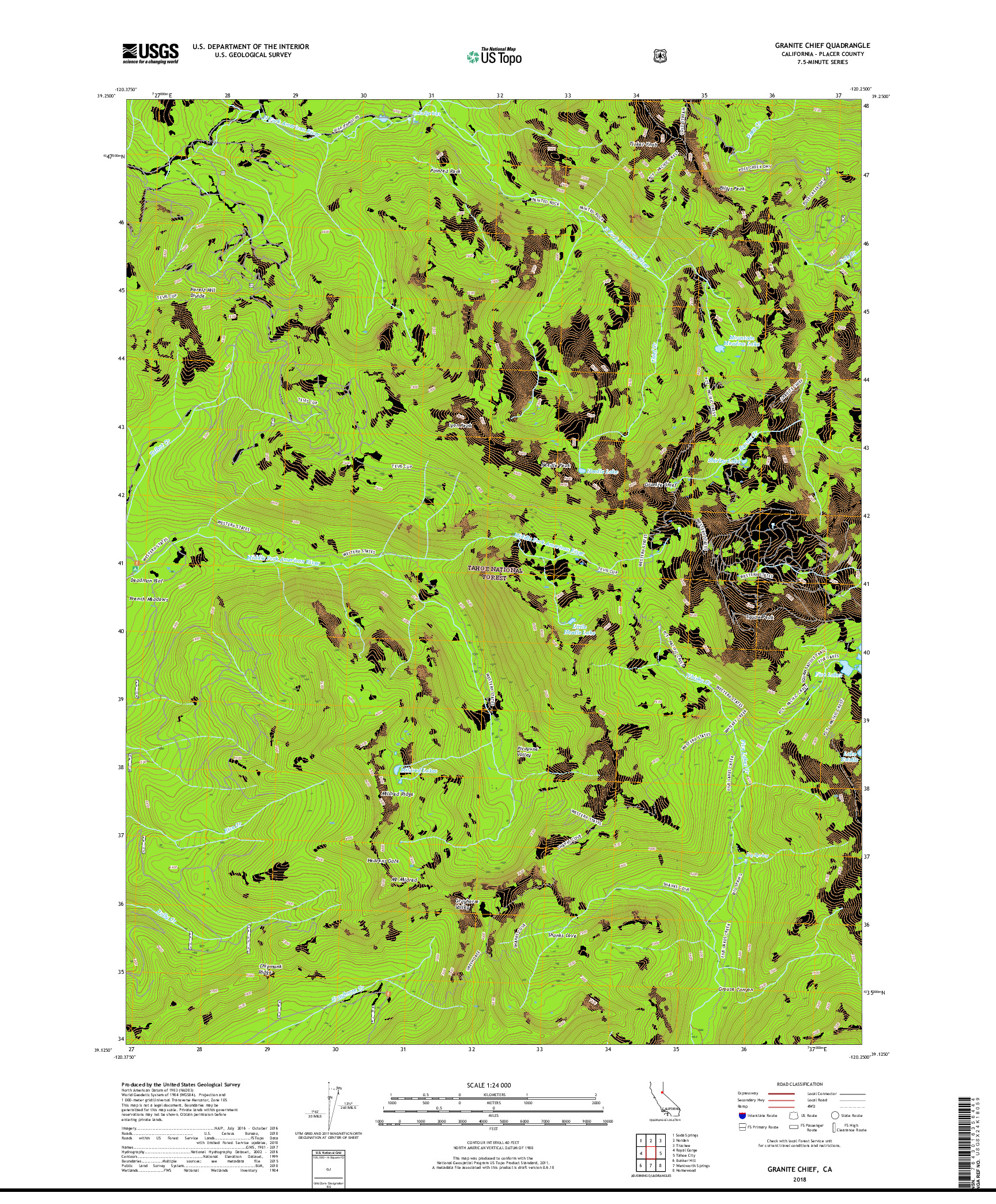 USGS US TOPO 7.5-MINUTE MAP FOR GRANITE CHIEF, CA 2018