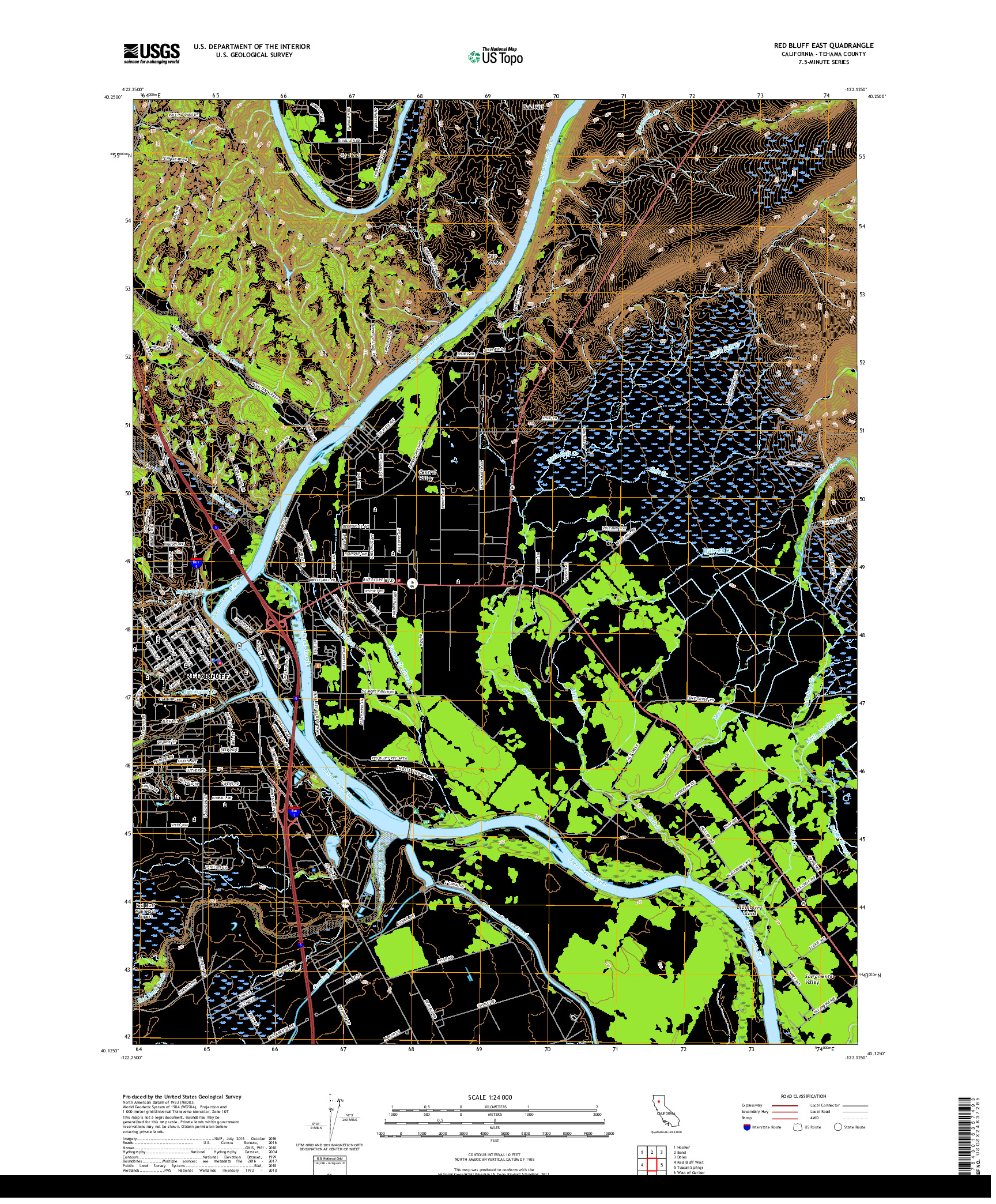 USGS US TOPO 7.5-MINUTE MAP FOR RED BLUFF EAST, CA 2018