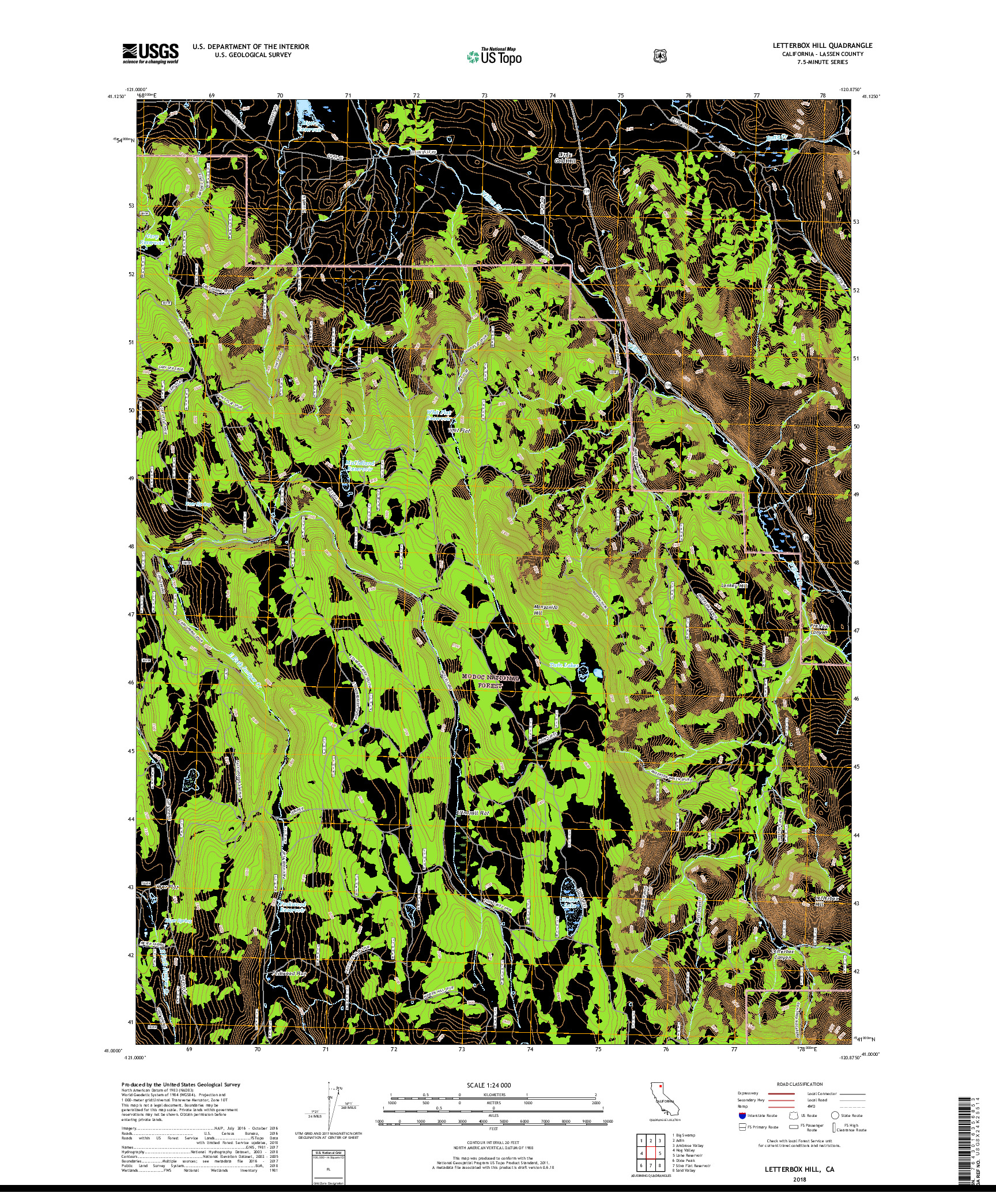 USGS US TOPO 7.5-MINUTE MAP FOR LETTERBOX HILL, CA 2018