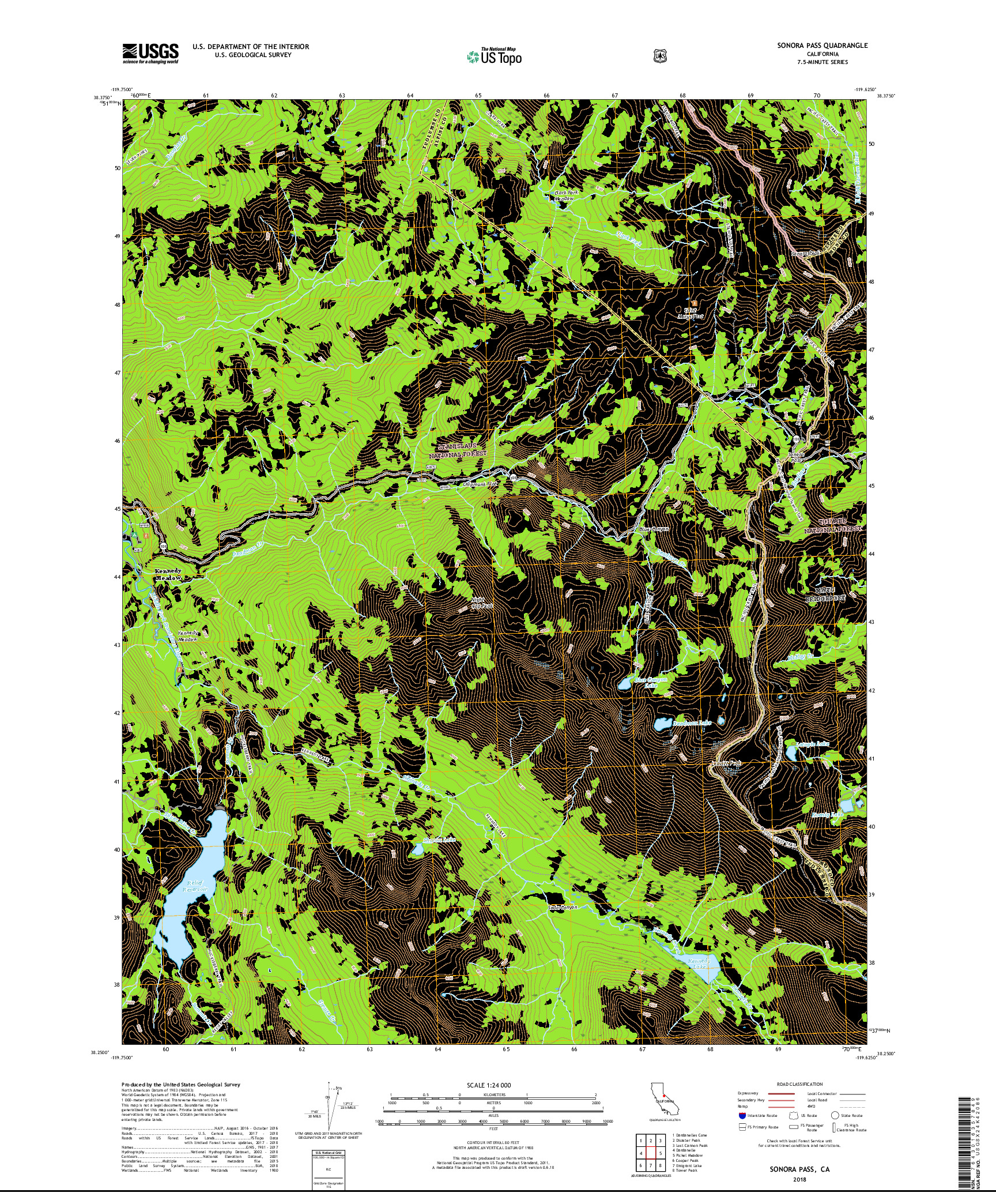 USGS US TOPO 7.5-MINUTE MAP FOR SONORA PASS, CA 2018