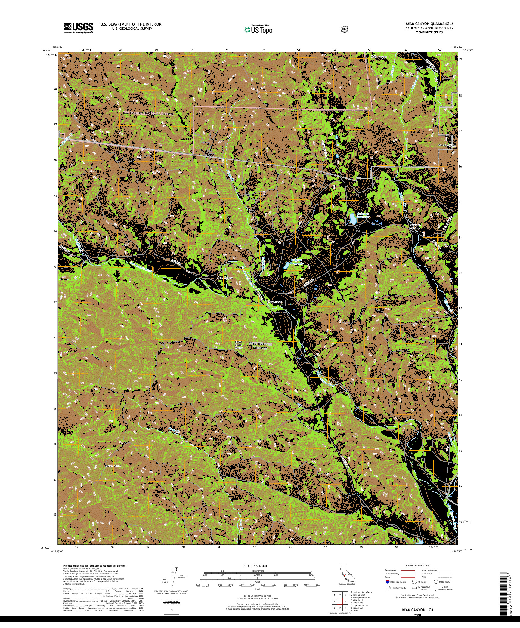 USGS US TOPO 7.5-MINUTE MAP FOR BEAR CANYON, CA 2018