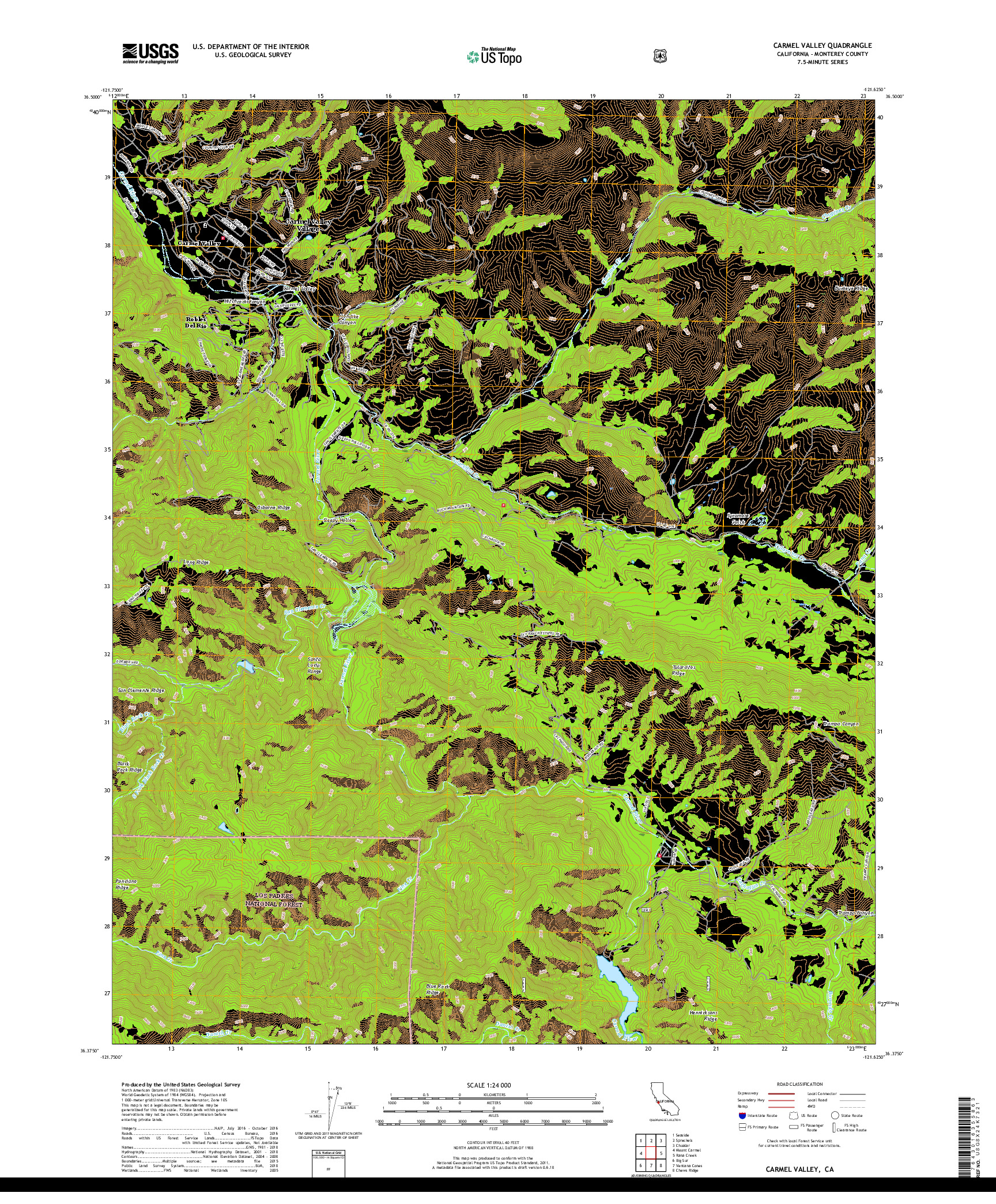 USGS US TOPO 7.5-MINUTE MAP FOR CARMEL VALLEY, CA 2018