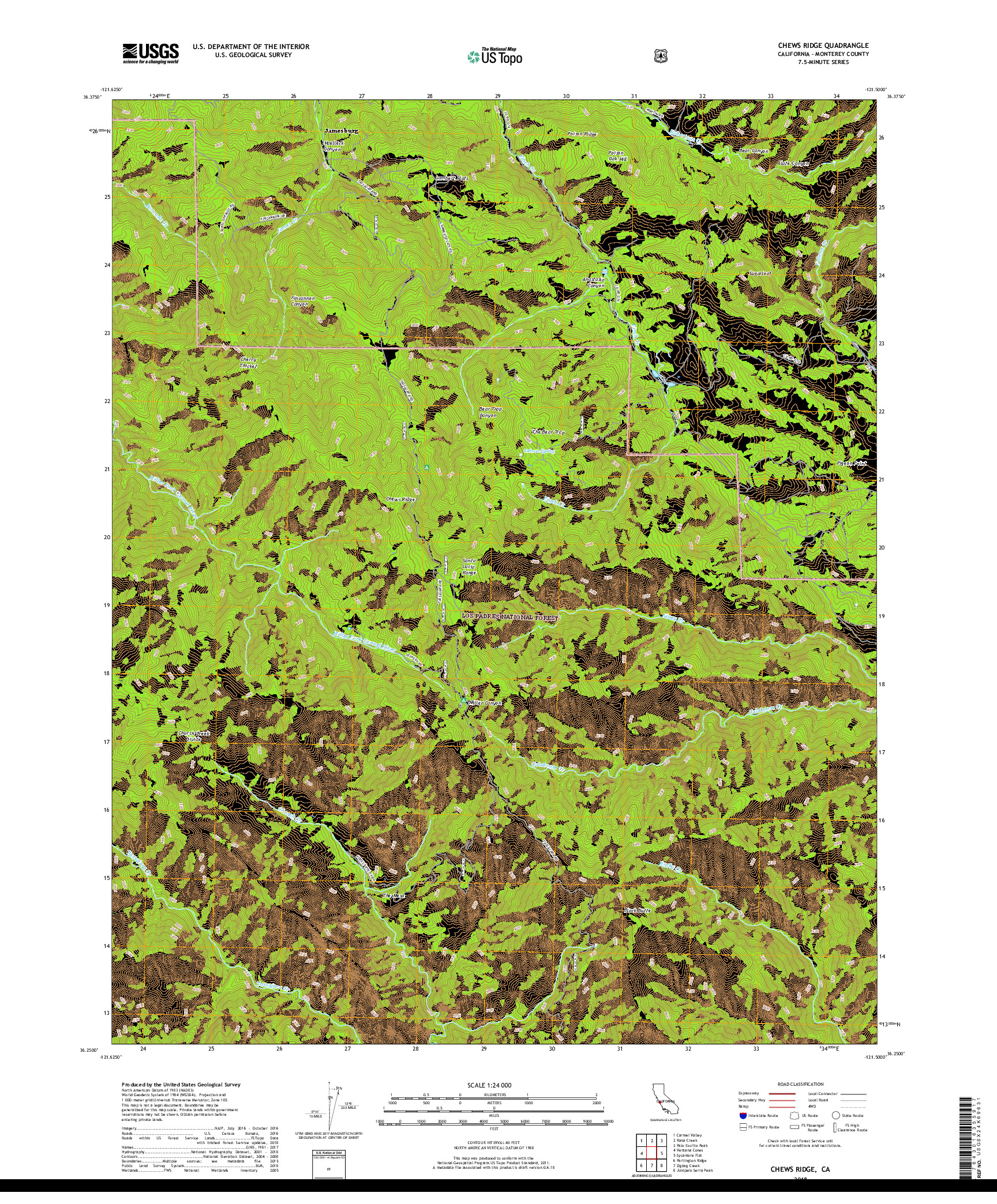 USGS US TOPO 7.5-MINUTE MAP FOR CHEWS RIDGE, CA 2018