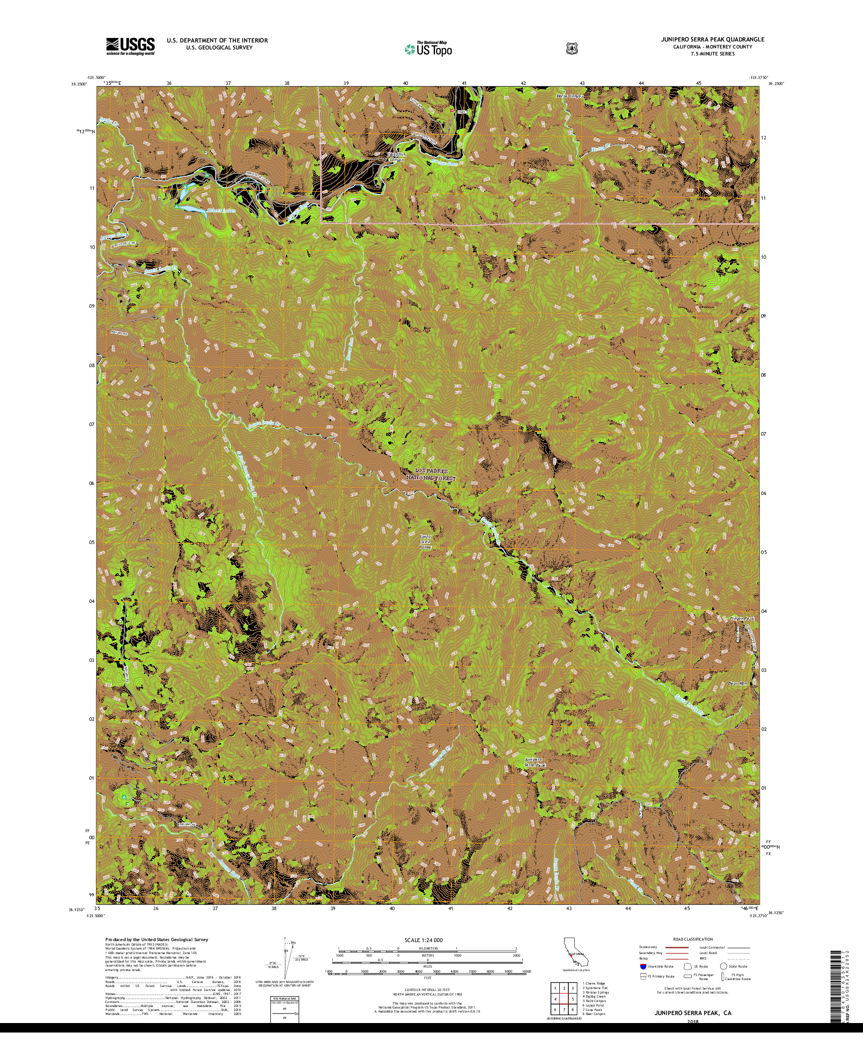 USGS US TOPO 7.5-MINUTE MAP FOR JUNIPERO SERRA PEAK, CA 2018