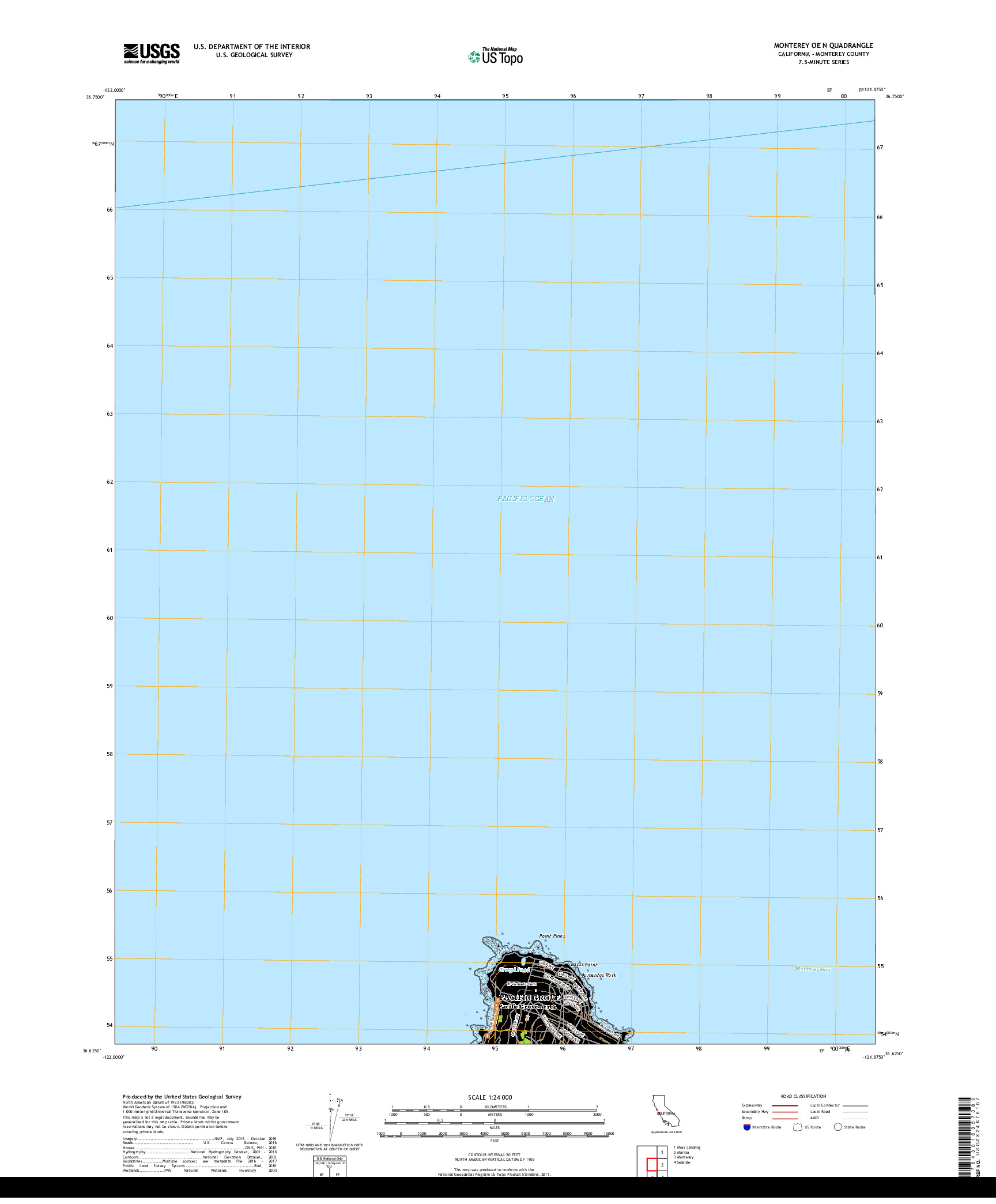 USGS US TOPO 7.5-MINUTE MAP FOR MONTEREY OE N, CA 2018