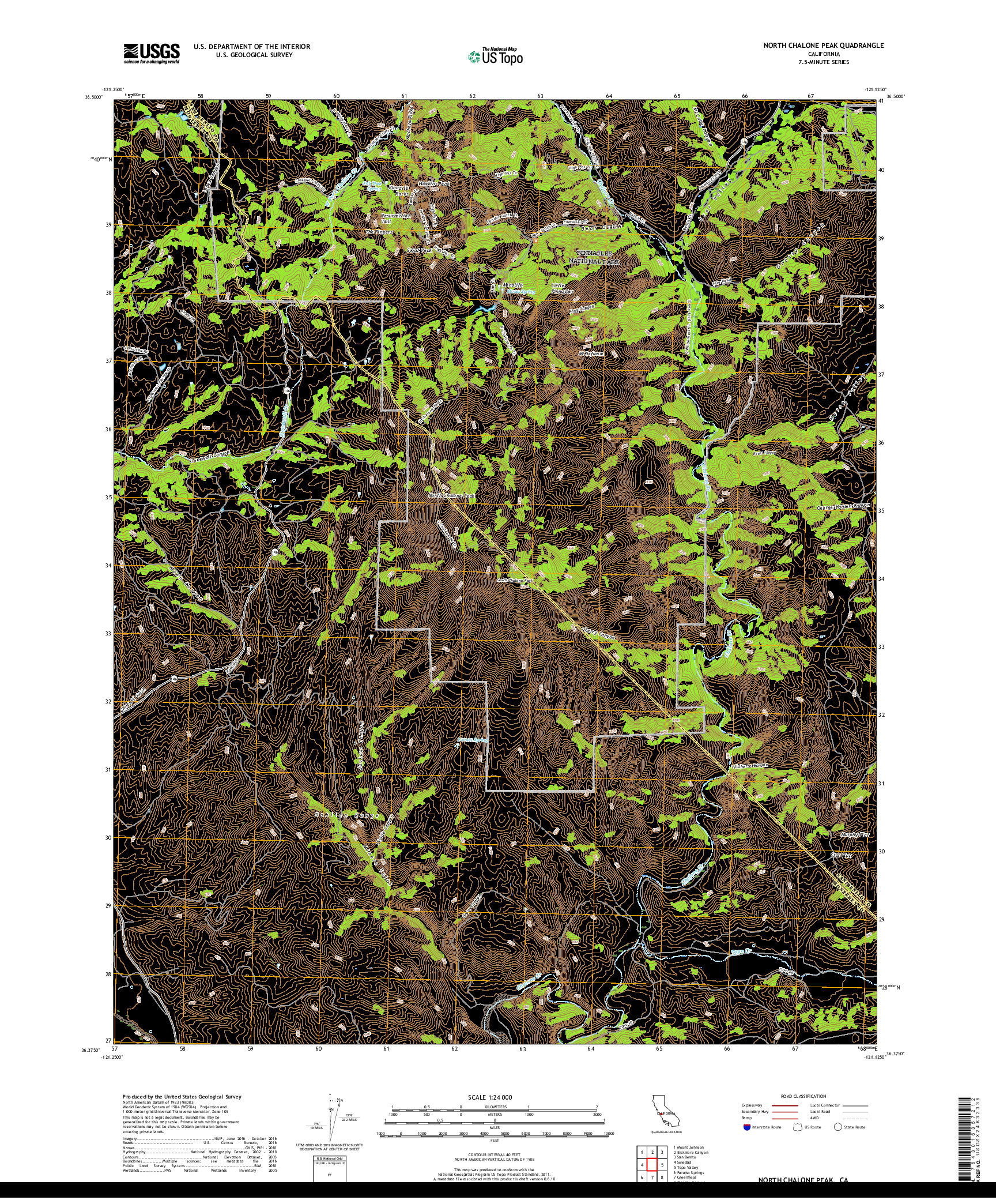 USGS US TOPO 7.5-MINUTE MAP FOR NORTH CHALONE PEAK, CA 2018