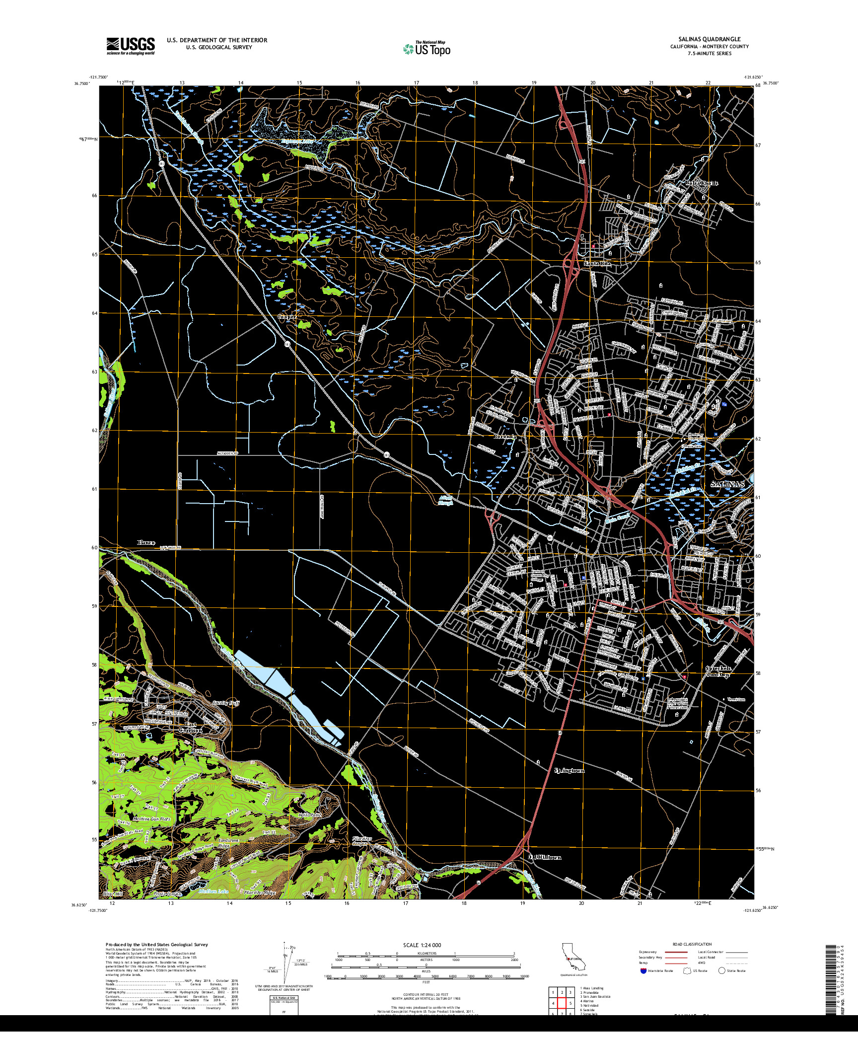 USGS US TOPO 7.5-MINUTE MAP FOR SALINAS, CA 2018