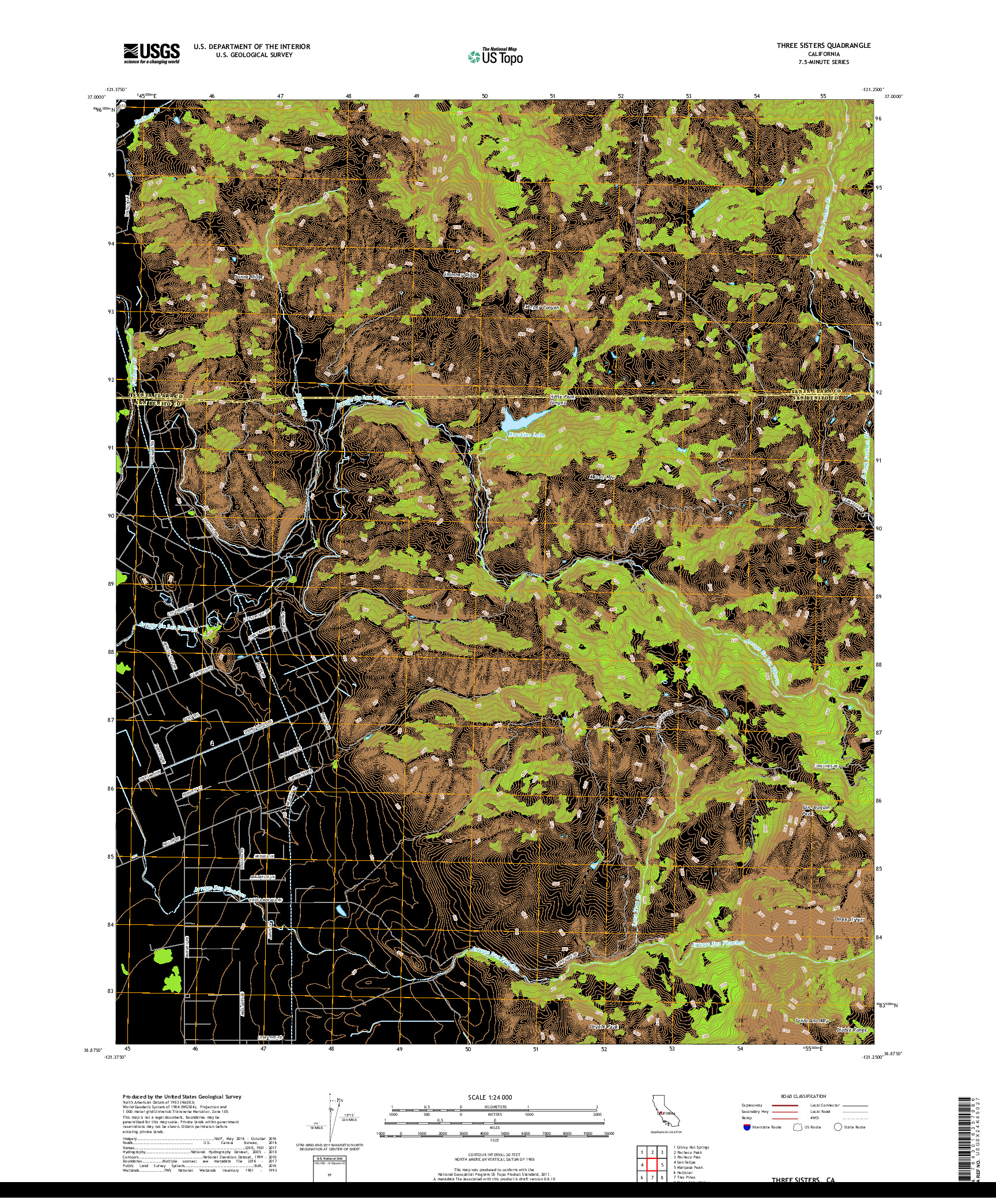 USGS US TOPO 7.5-MINUTE MAP FOR THREE SISTERS, CA 2018