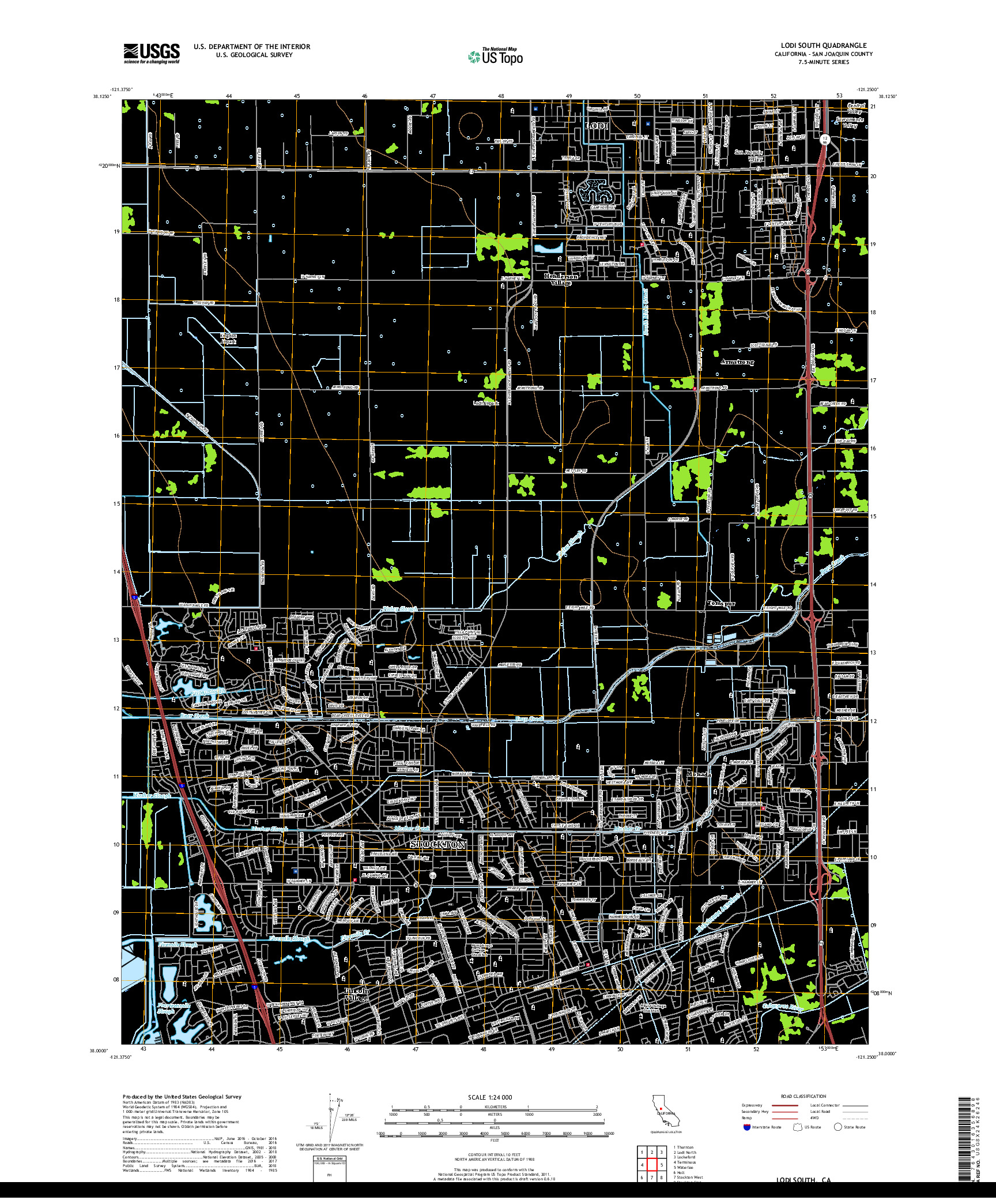 USGS US TOPO 7.5-MINUTE MAP FOR LODI SOUTH, CA 2018