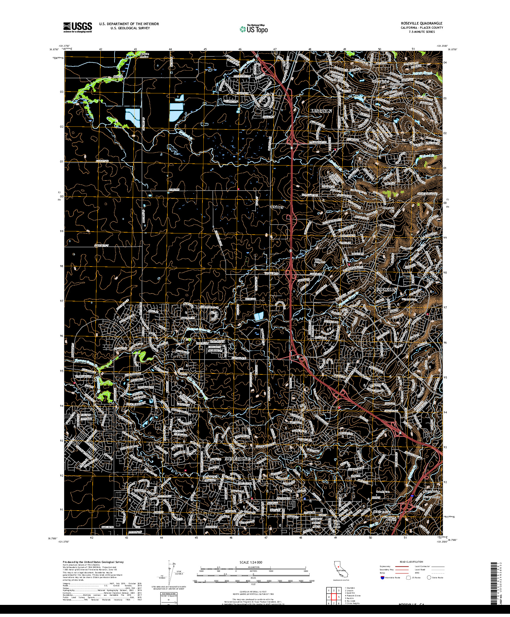 USGS US TOPO 7.5-MINUTE MAP FOR ROSEVILLE, CA 2018