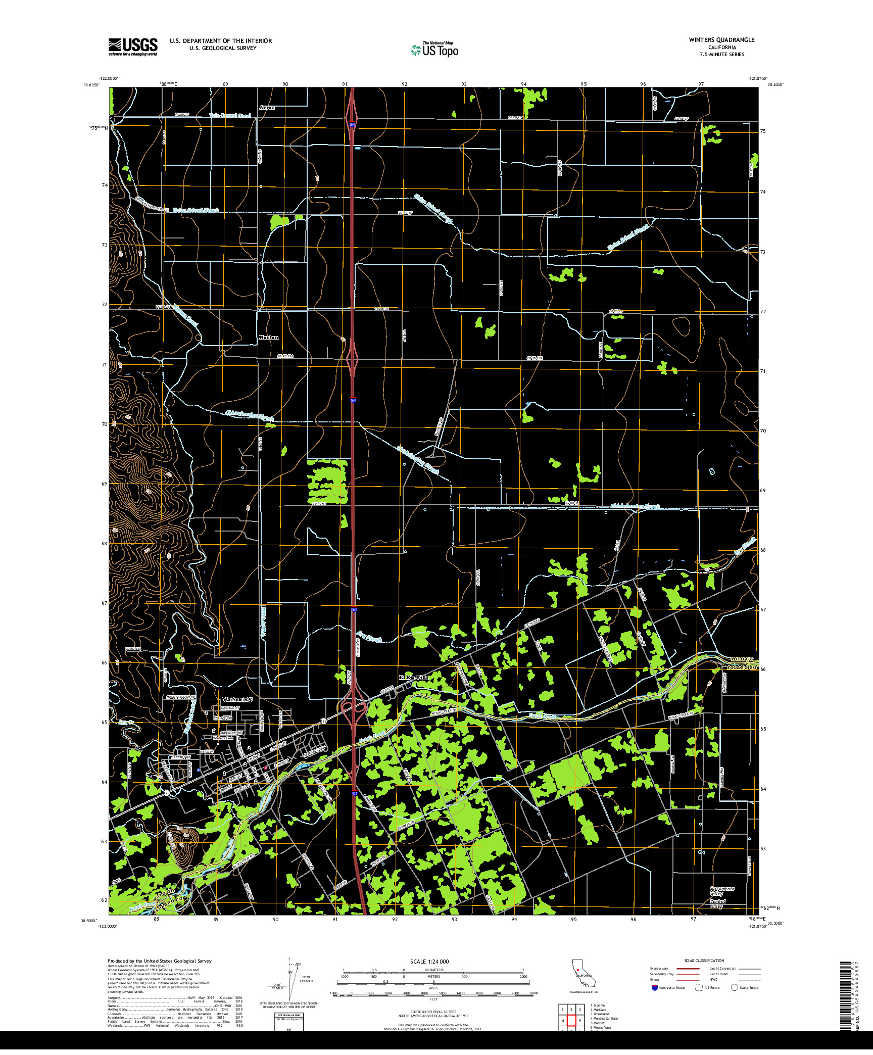 USGS US TOPO 7.5-MINUTE MAP FOR WINTERS, CA 2018