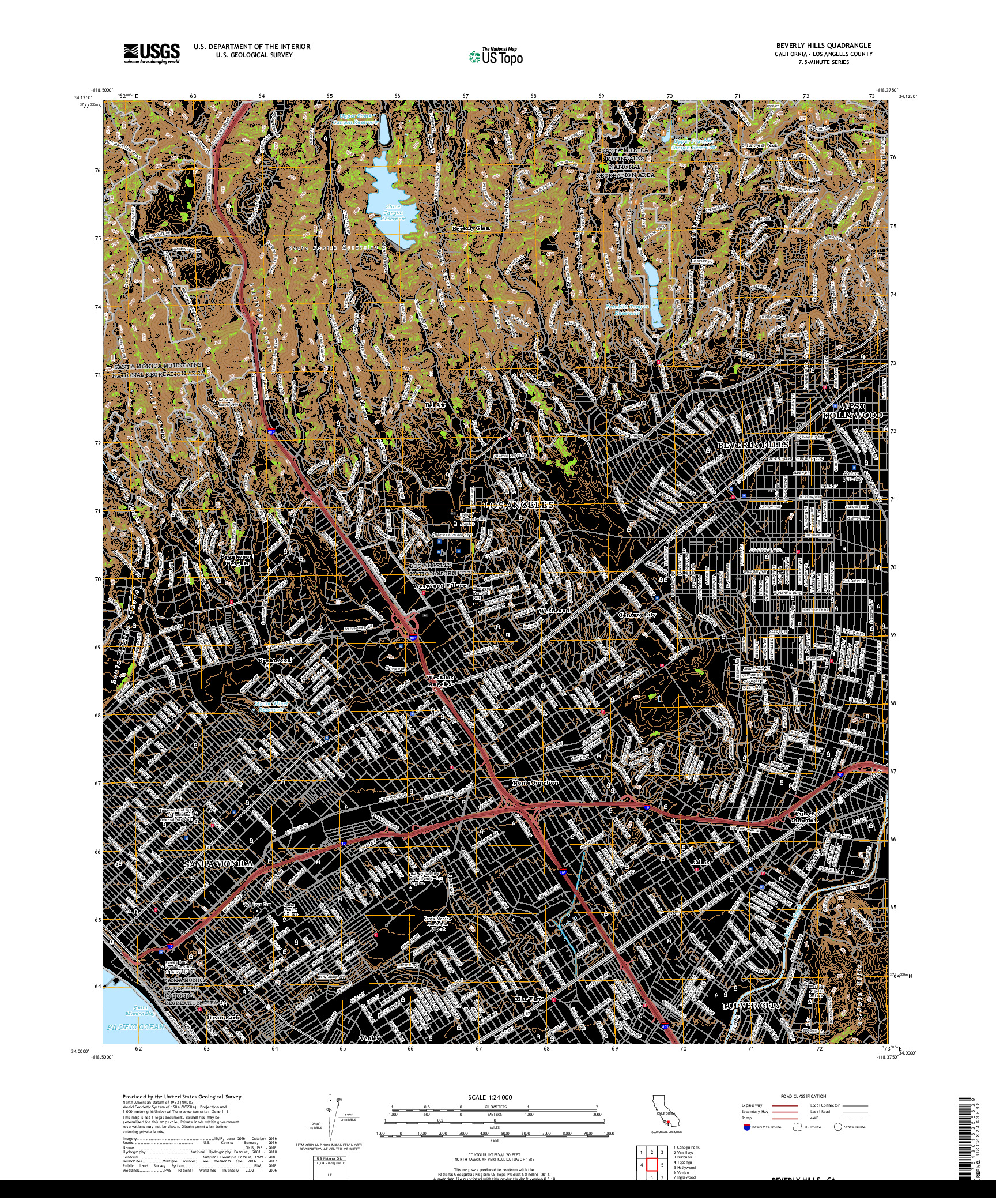 USGS US TOPO 7.5-MINUTE MAP FOR BEVERLY HILLS, CA 2018