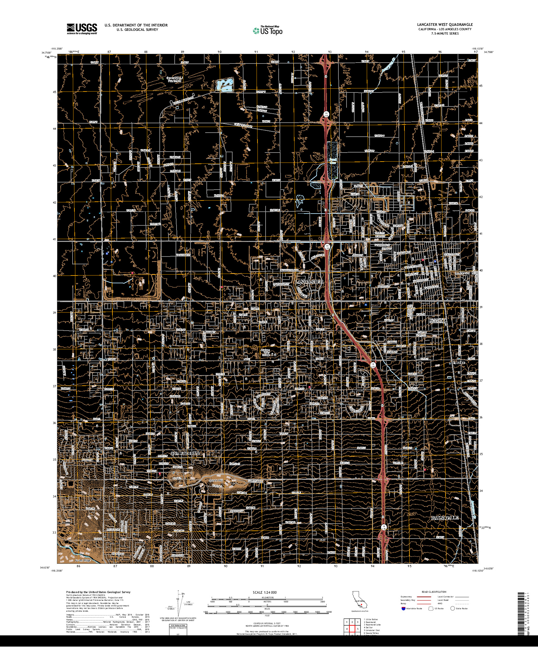 USGS US TOPO 7.5-MINUTE MAP FOR LANCASTER WEST, CA 2018