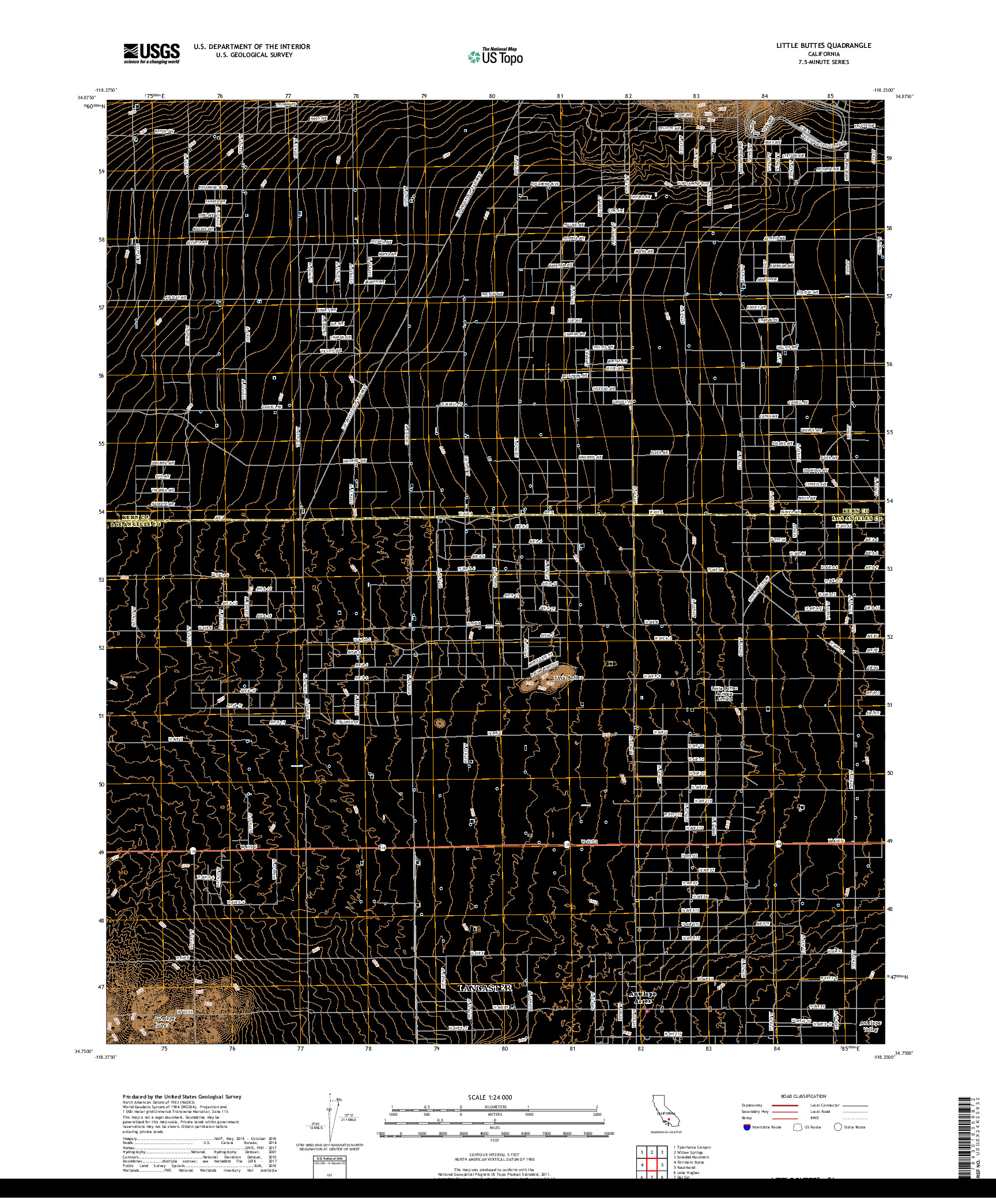 USGS US TOPO 7.5-MINUTE MAP FOR LITTLE BUTTES, CA 2018