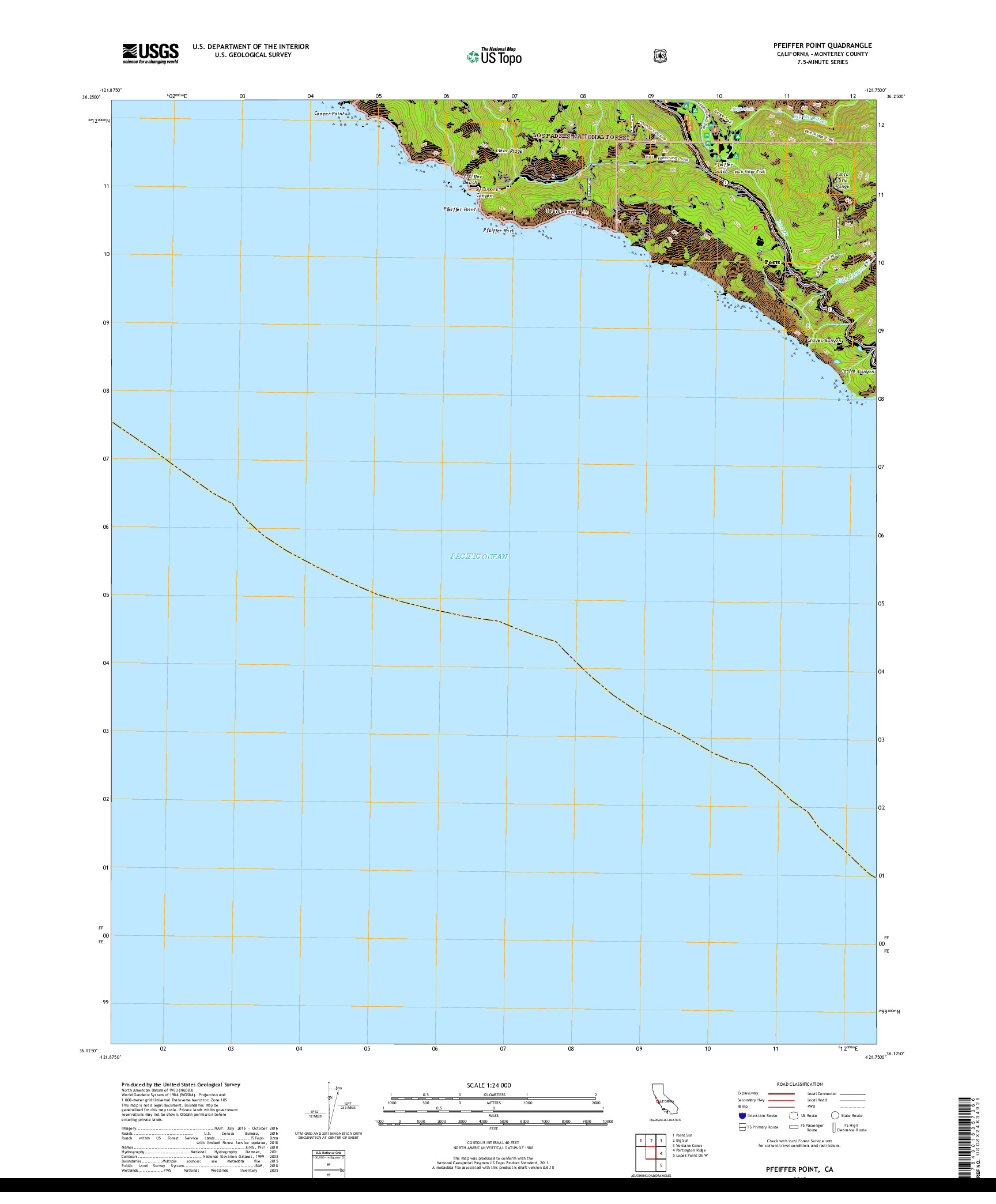 USGS US TOPO 7.5-MINUTE MAP FOR PFEIFFER POINT, CA 2018