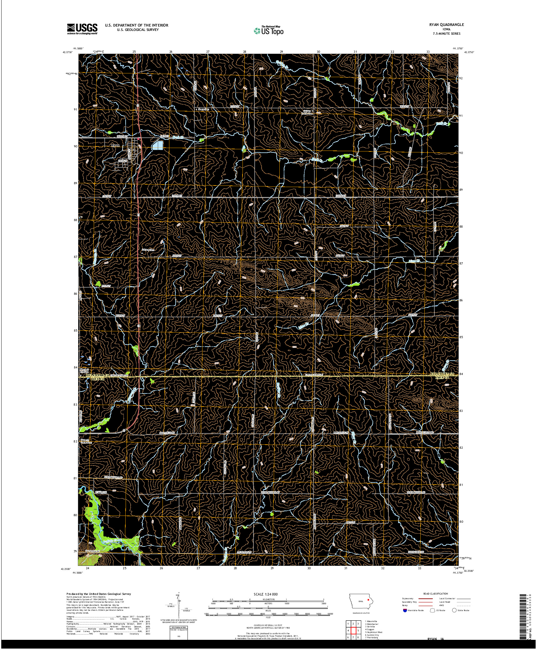 USGS US TOPO 7.5-MINUTE MAP FOR RYAN, IA 2018